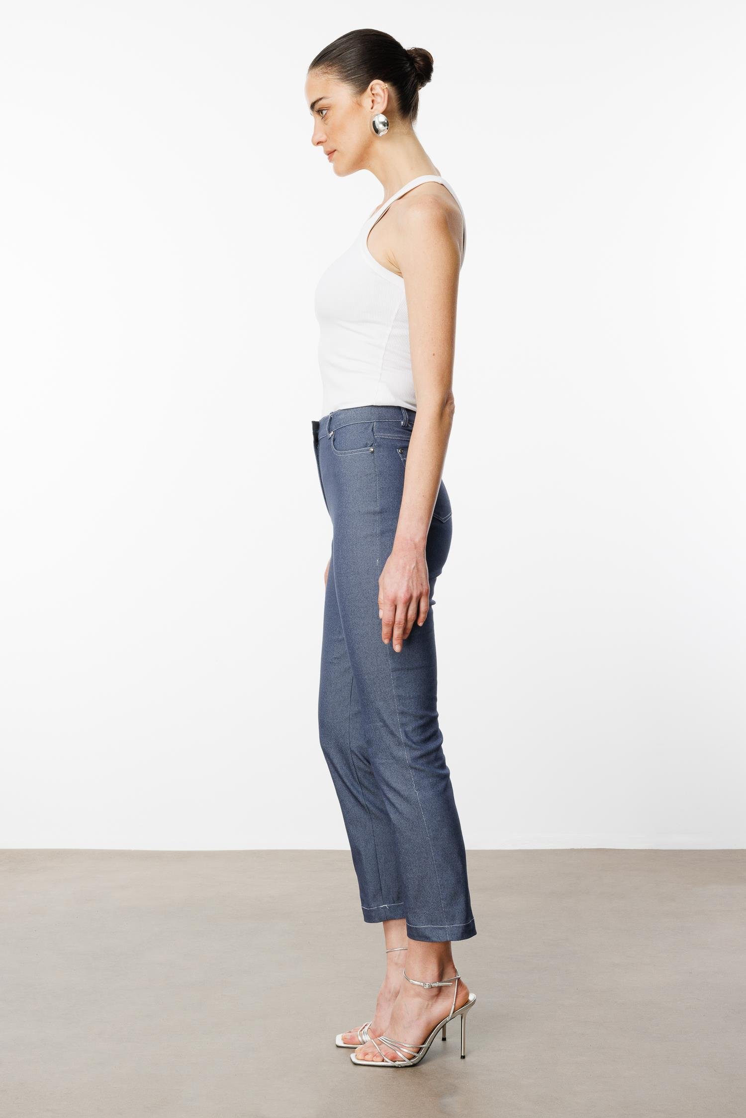 Modailgi  İç Kemeri Lastikli Spor Dikişli Bilek Boy Pantolon - 75202 İndigo