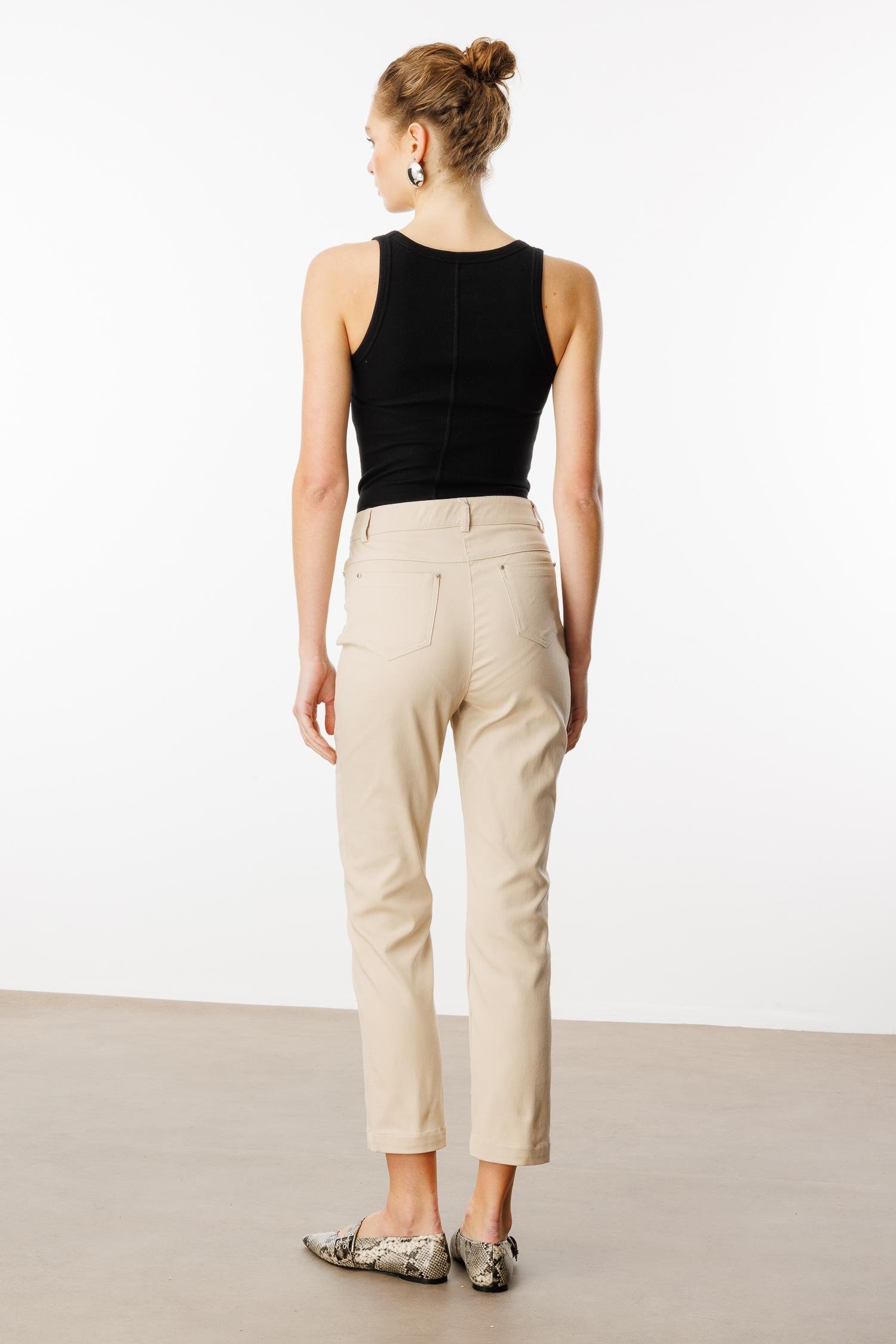 Modailgi  İç Kemeri Lastikli Spor Dikişli Bilek Boy Pantolon - 75202 Taş