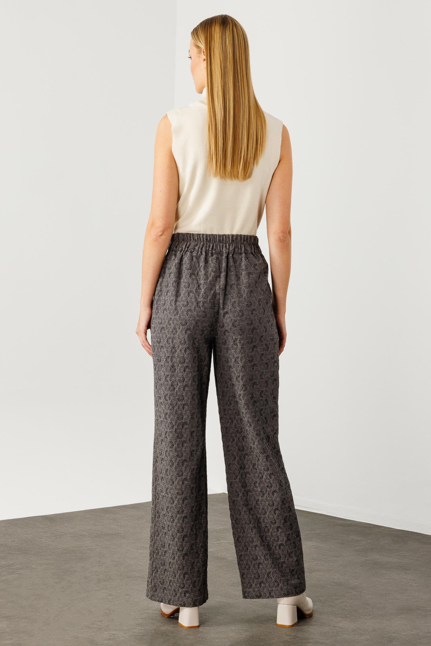 Modailgi  Jakar Kumaşlı Pileli Geniş Paça Pantolon - 7970 Gri