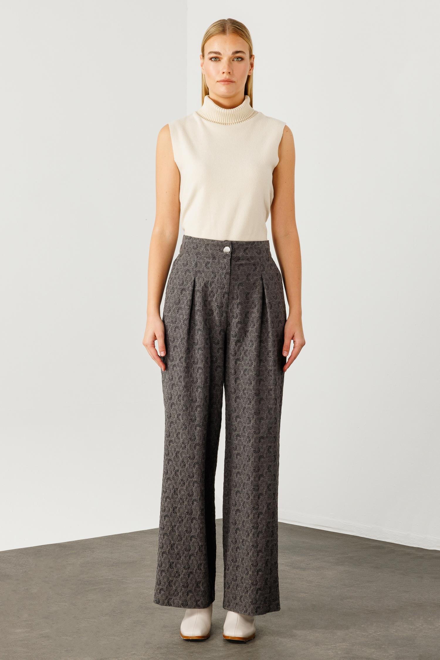 Modailgi  Jakar Kumaşlı Pileli Geniş Paça Pantolon - 7970 Gri