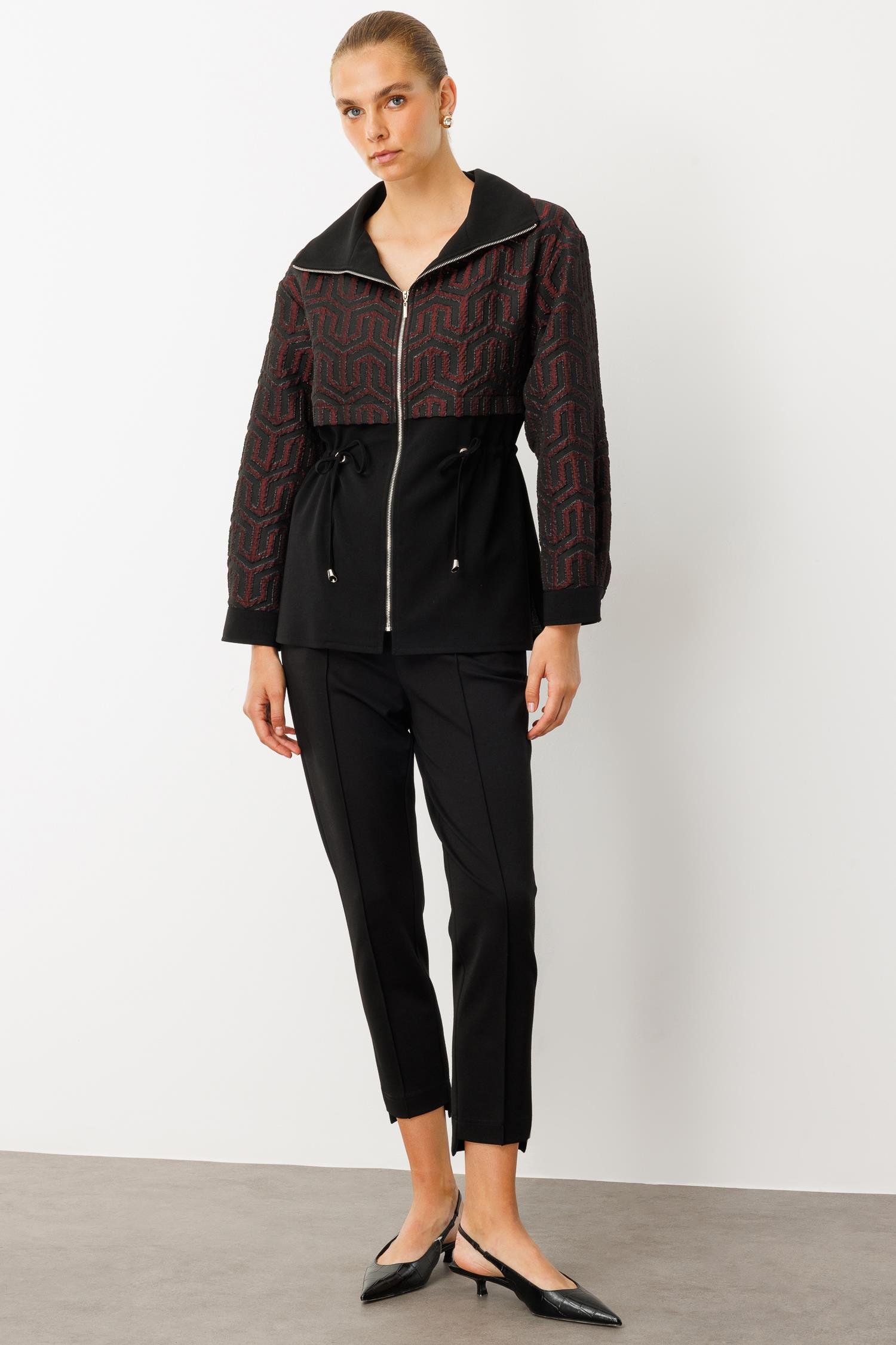 Modailgi  Jakarlı Fermuarlı Tunik Bordo