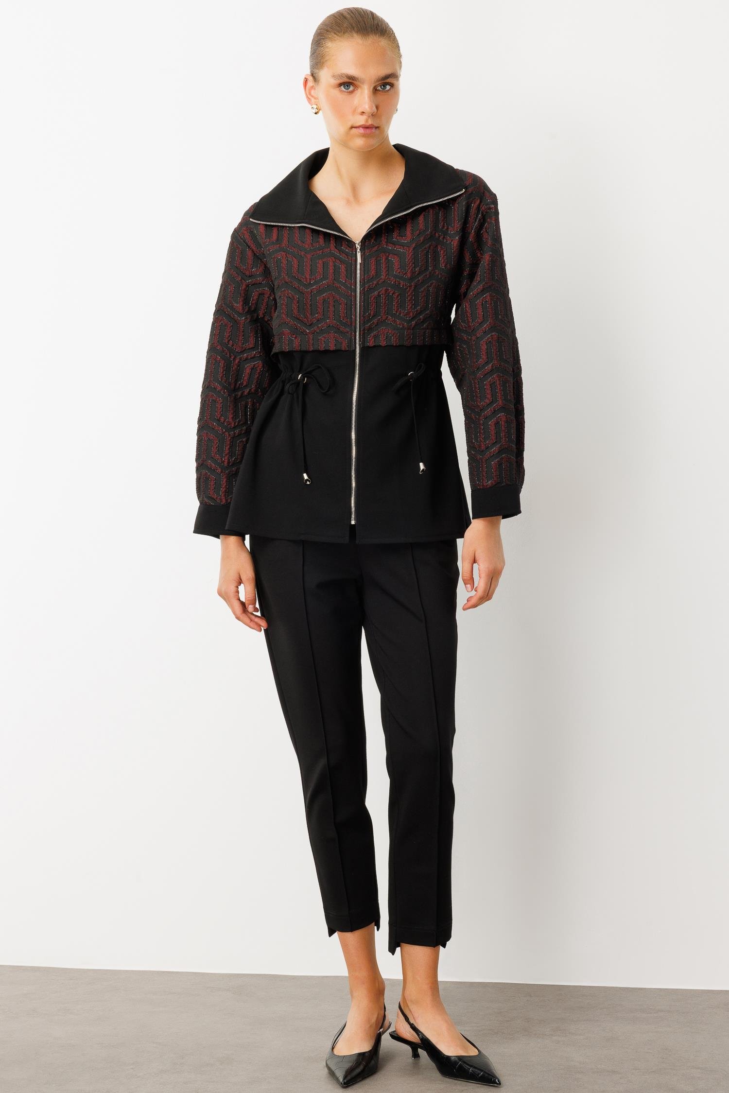 Modailgi  Jakarlı Fermuarlı Tunik Bordo