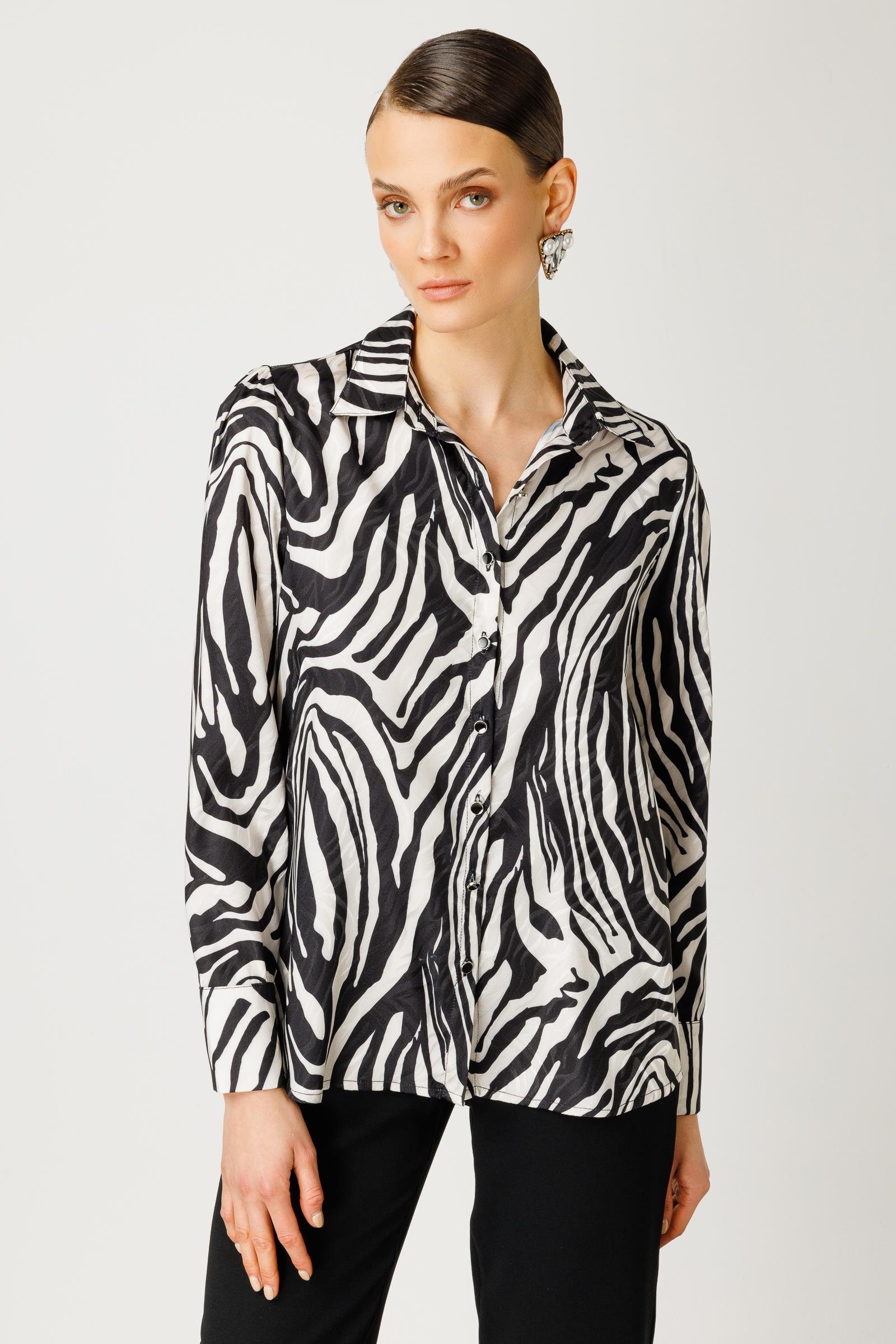 Modailgi  Jakarlı Klasik Gömlek Zebra