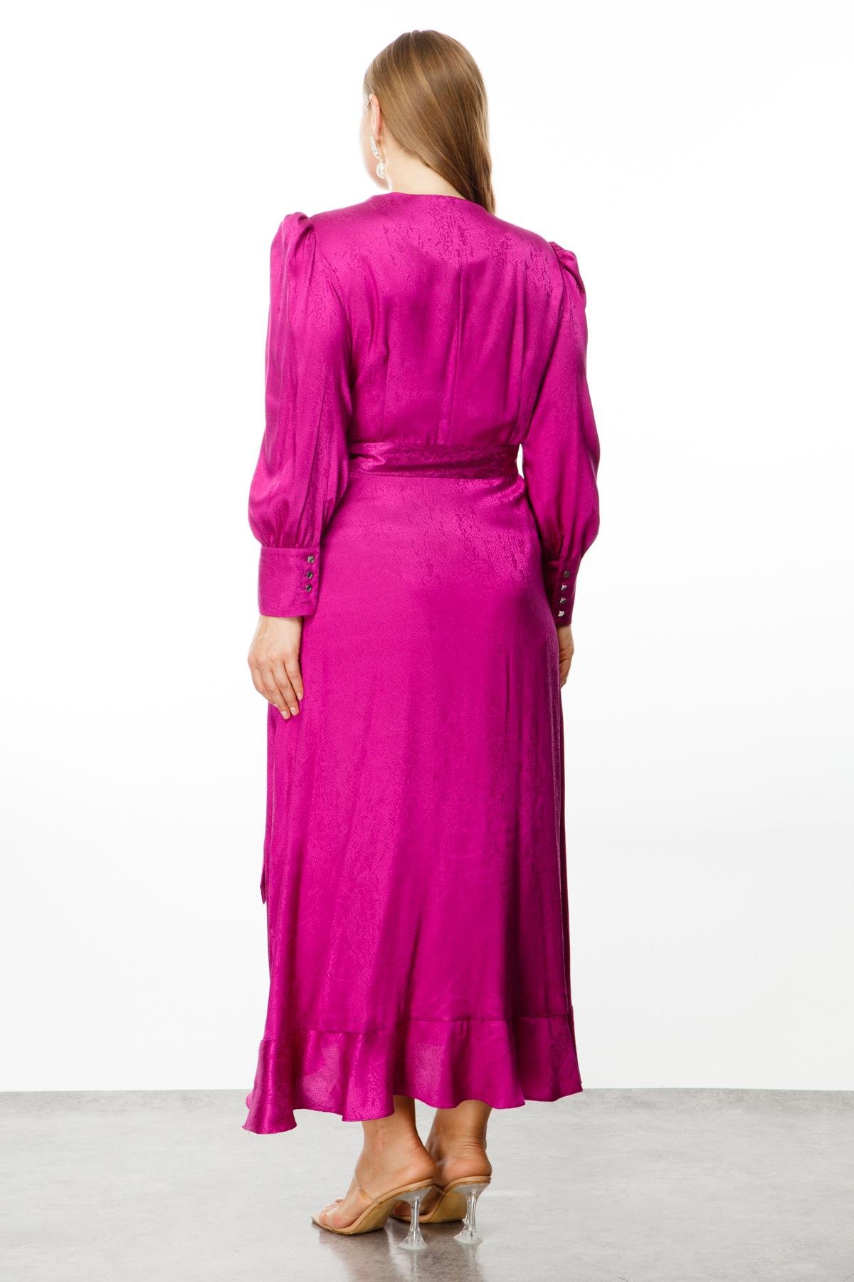 Modailgi  Jakarlı Kruvaze Elbise Fuşya
