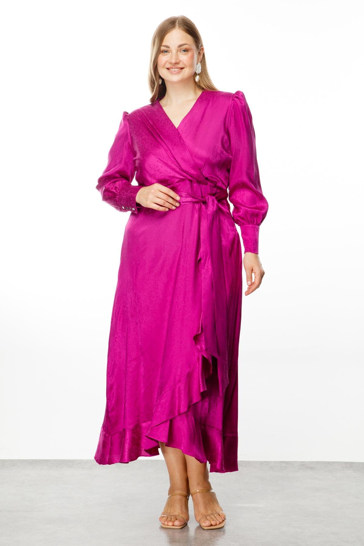 Modailgi  Jakarlı Kruvaze Elbise Fuşya