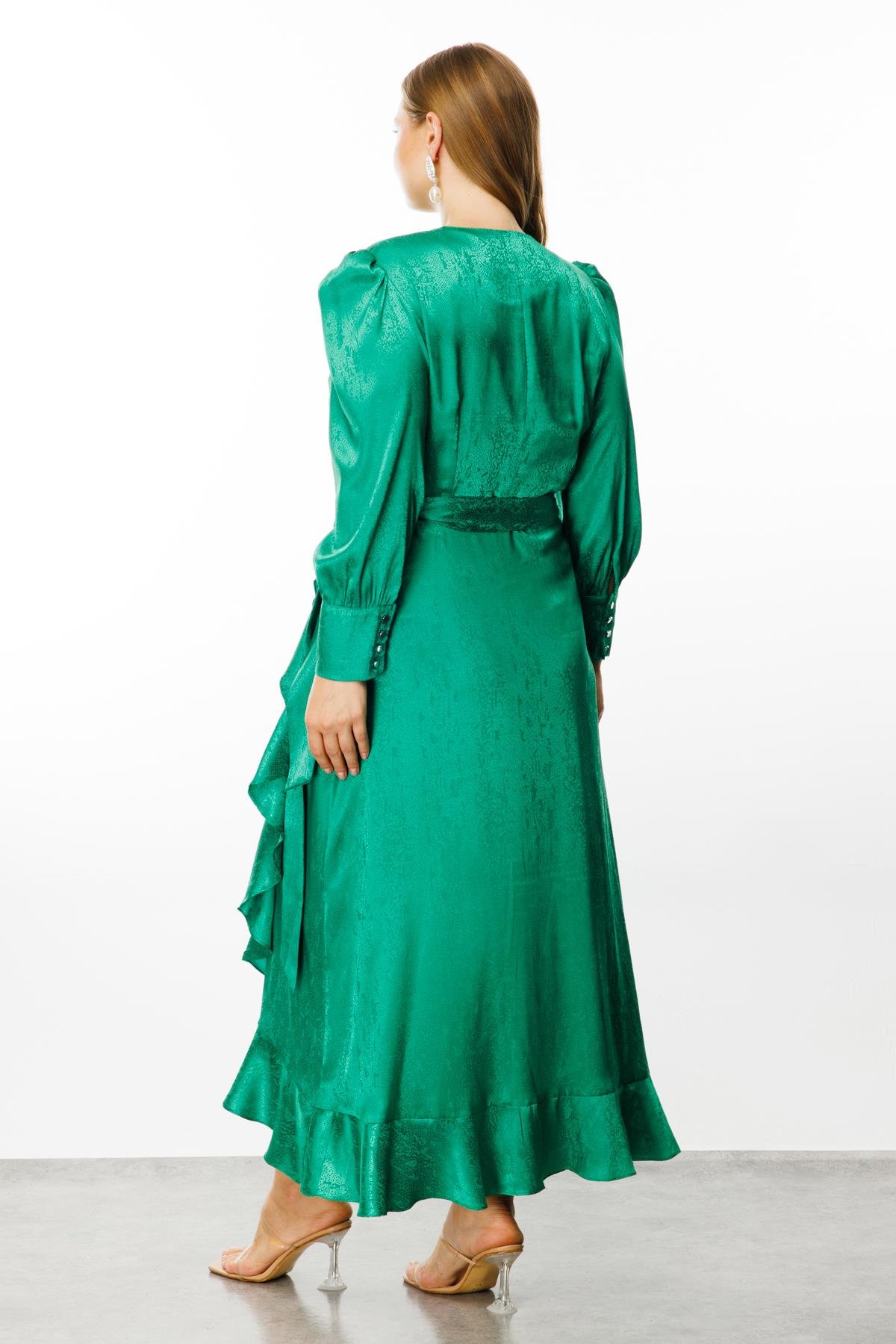 Modailgi  Jakarlı Kruvaze Elbise Yeşil