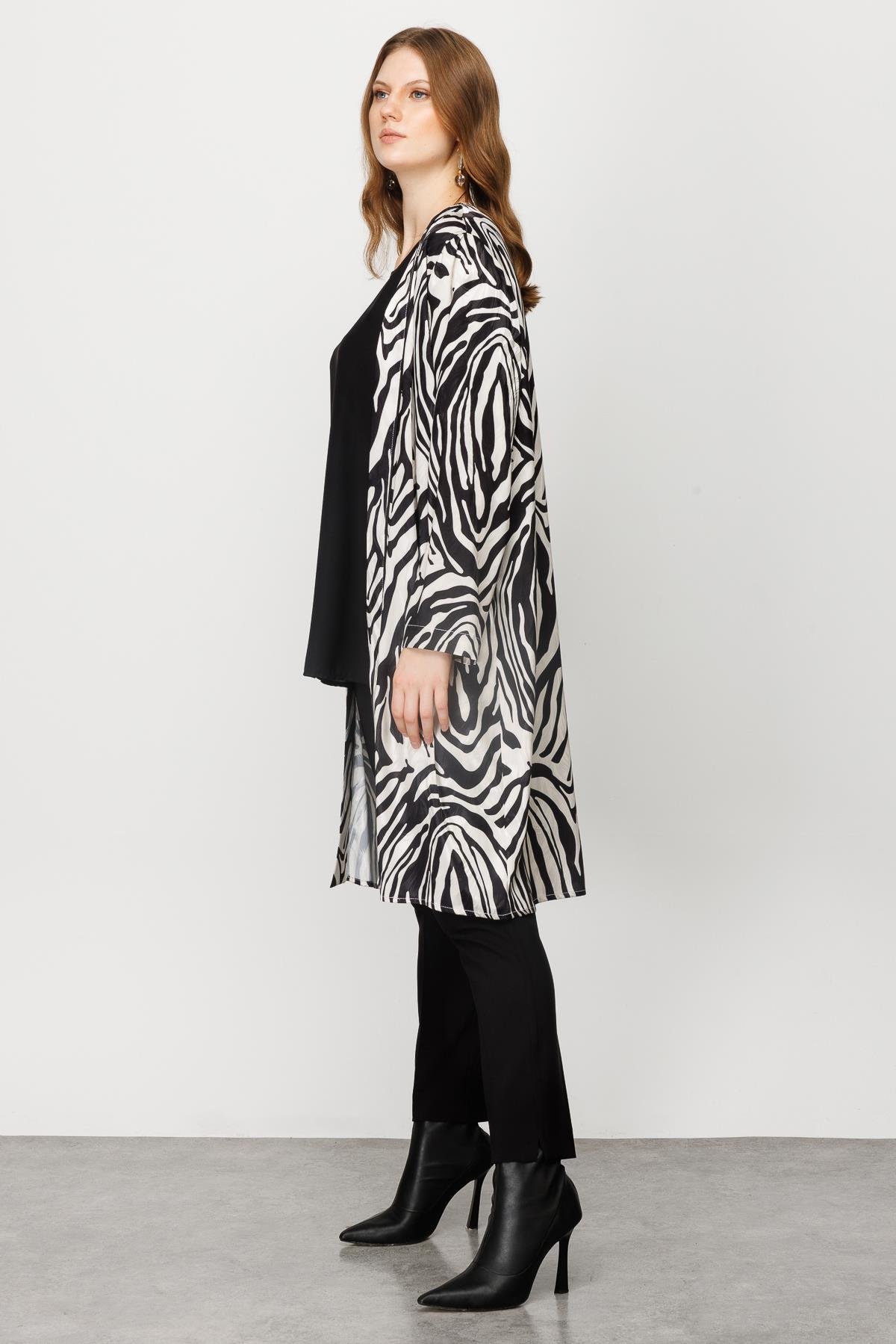 Modailgi  Jakarlı Şal Yaka İkili Uzun Tunik Orijinal