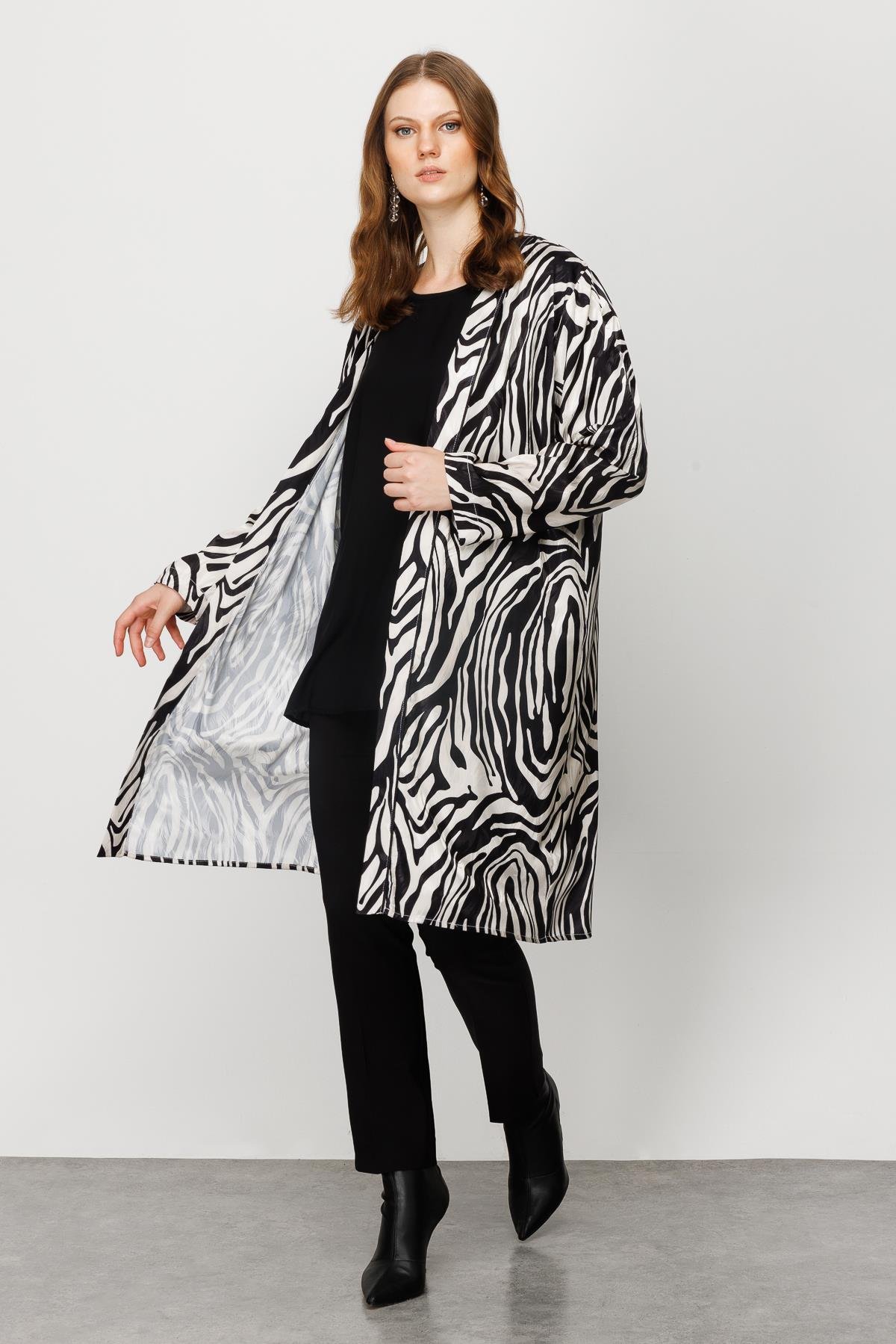 Modailgi  Jakarlı Şal Yaka İkili Uzun Tunik Orijinal