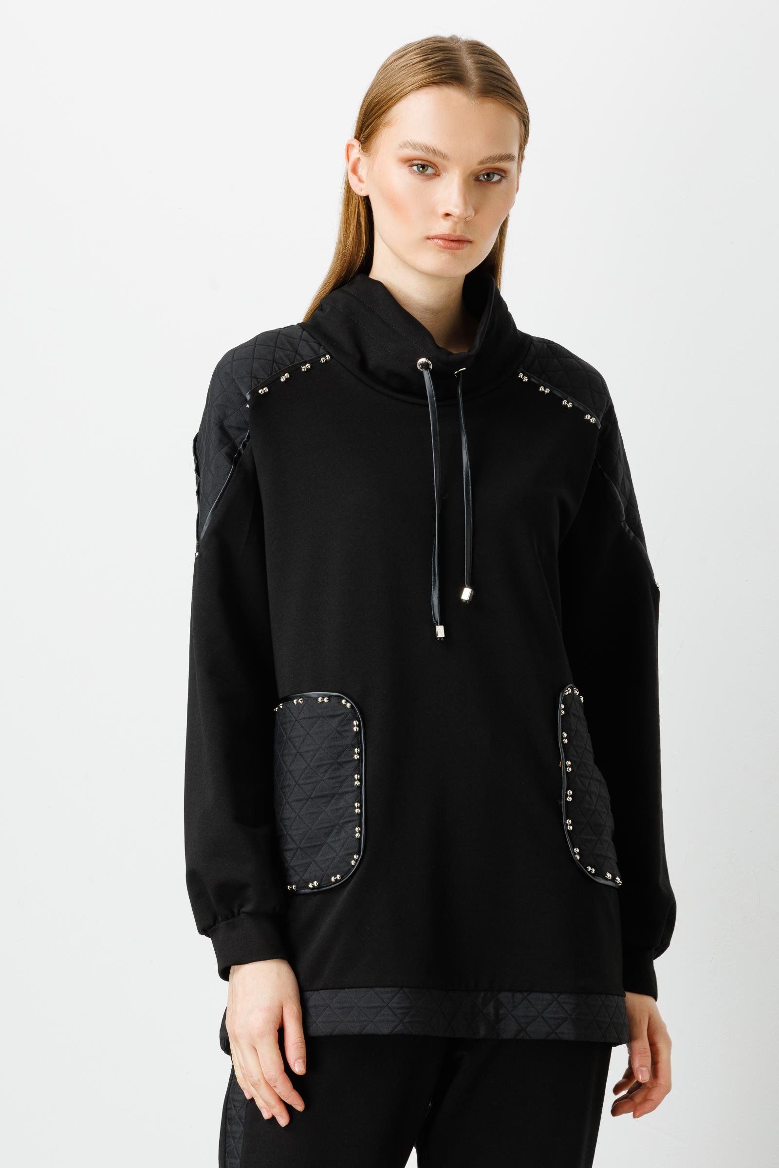 Modailgi  Kapitone Garnili Dik Yaka Tunik Siyah