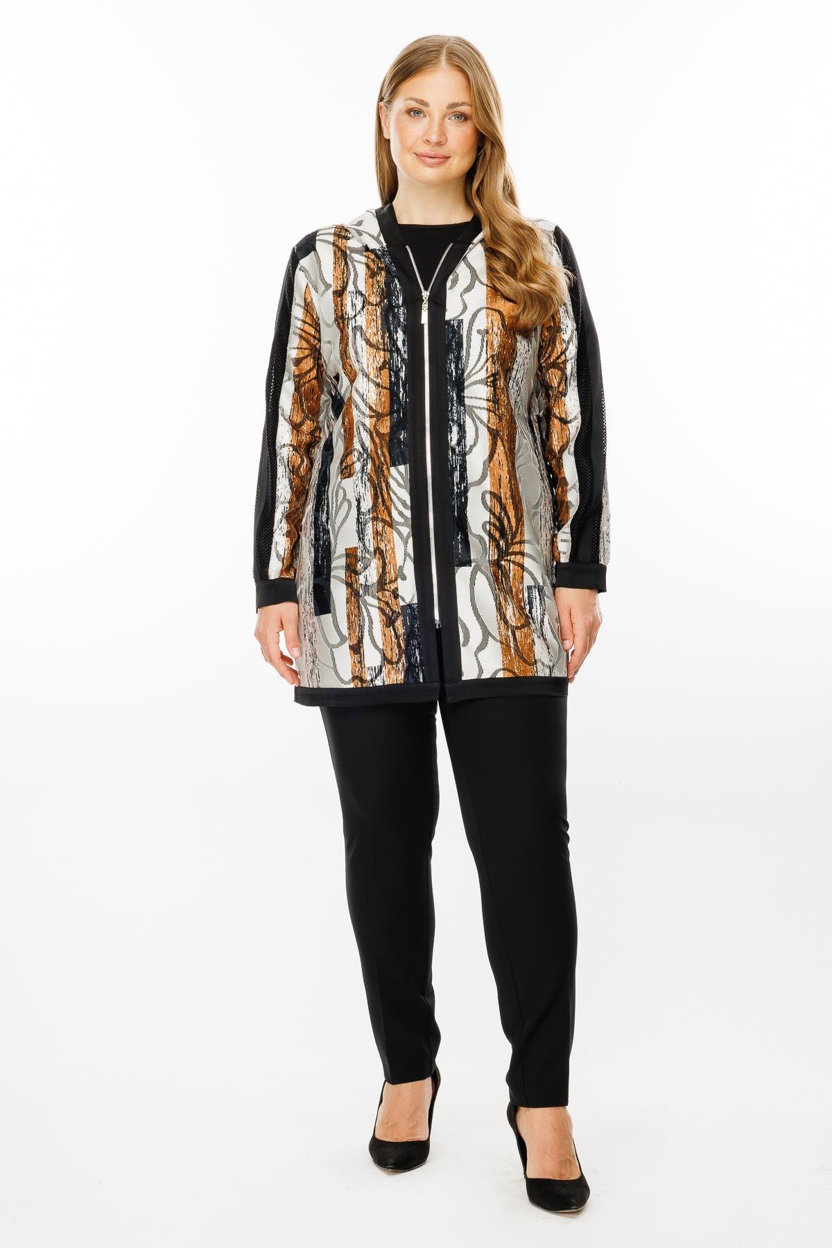 Modailgi  Kapüşonlu Desenli Tunik Siyah