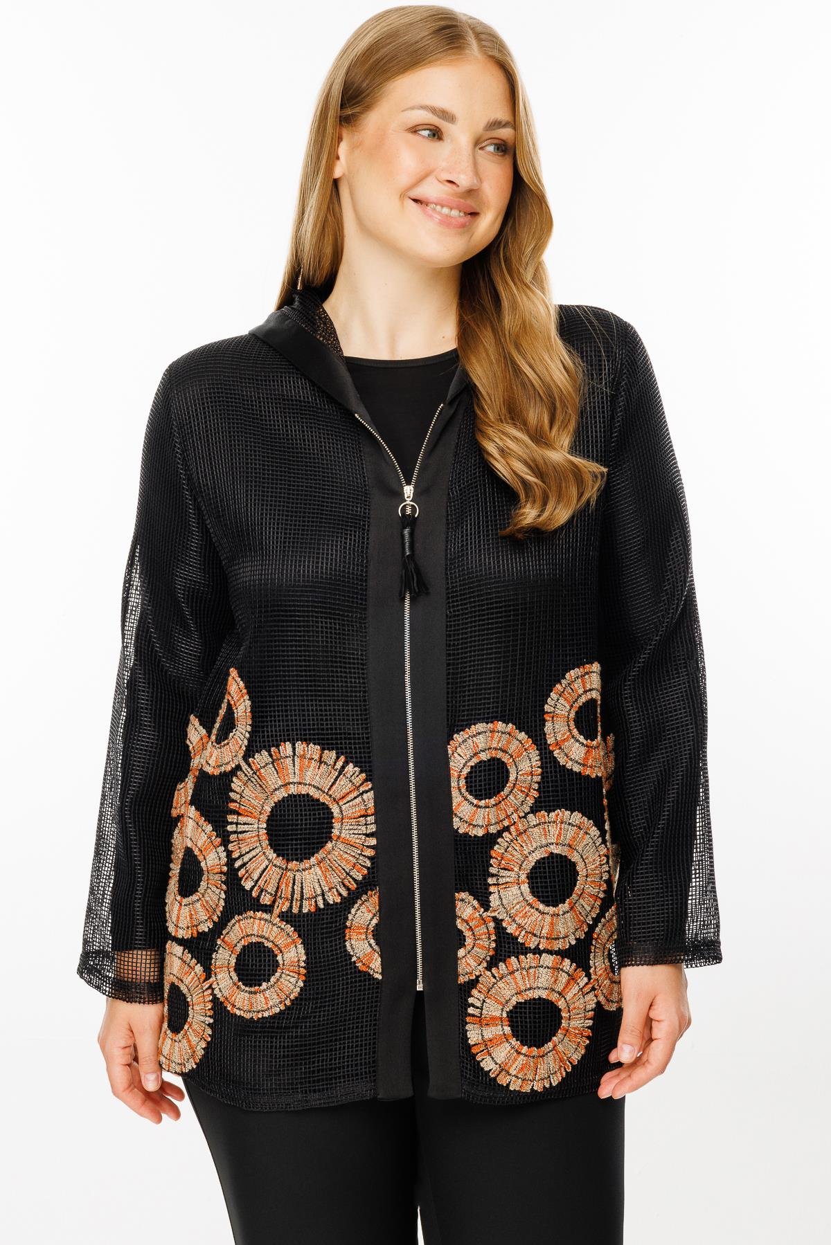 Modailgi  Kapüşonlu File Tunik Siyah