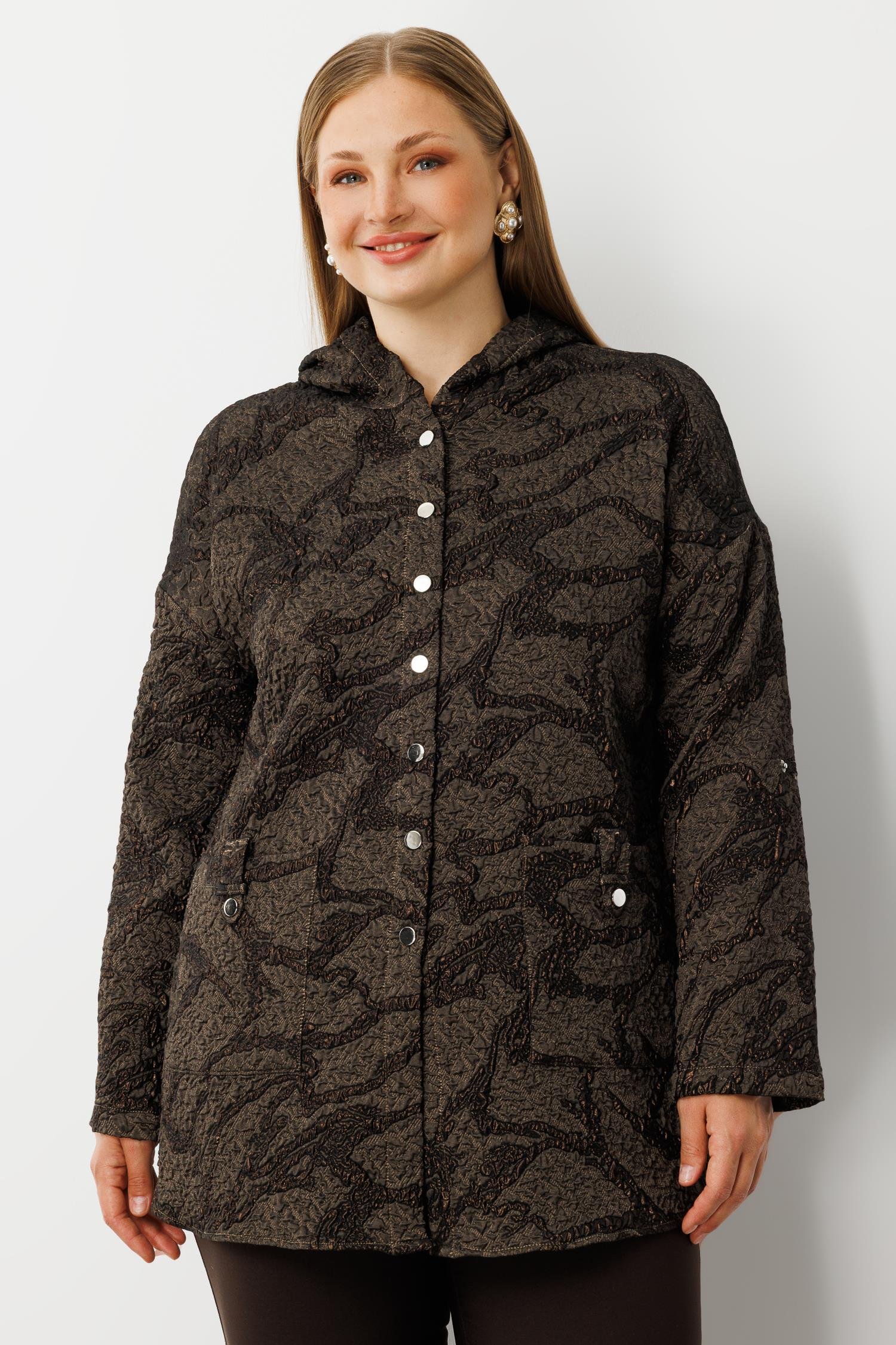 Modailgi  Kapüşonlu Jakar Tunik Kahve