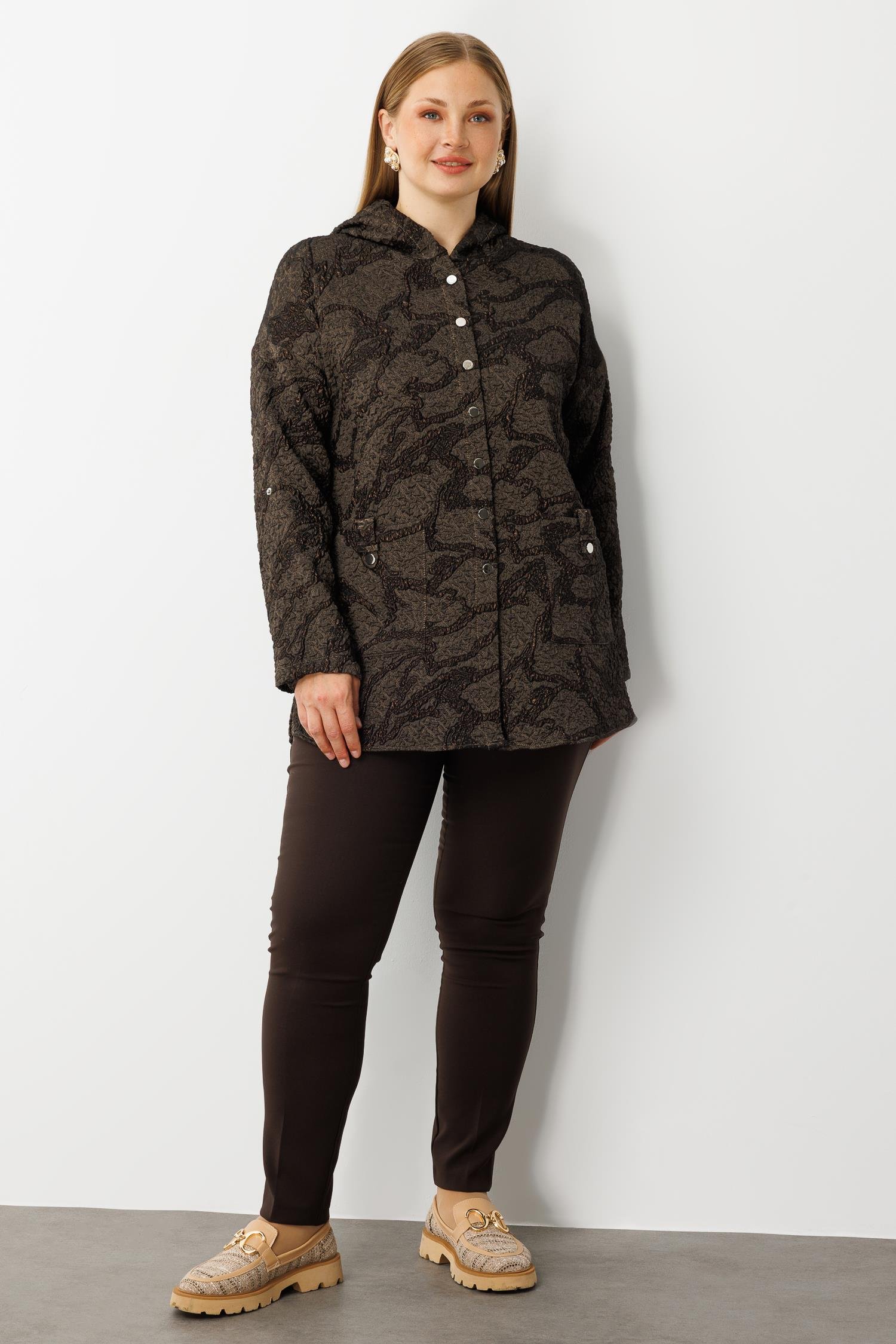 Modailgi  Kapüşonlu Jakar Tunik Kahve