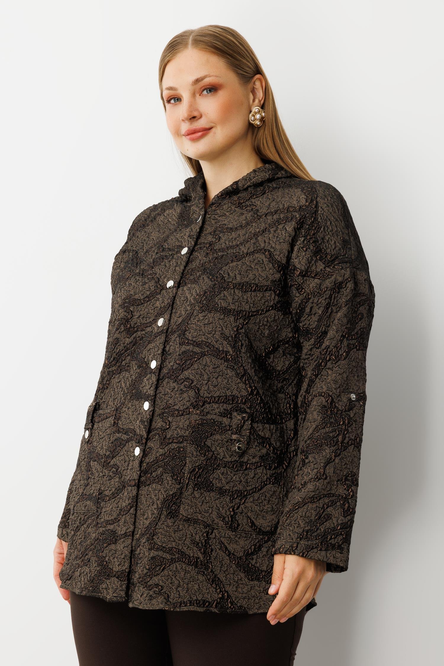 Modailgi  Kapüşonlu Jakar Tunik Kahve