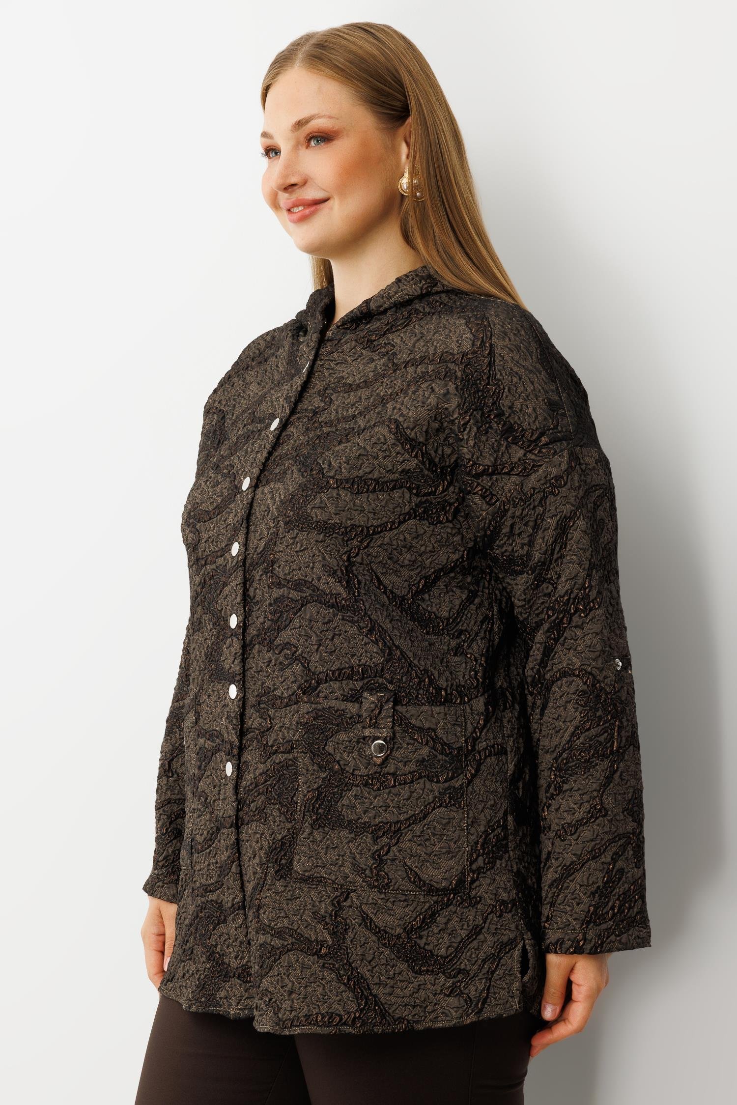 Modailgi  Kapüşonlu Jakar Tunik Kahve