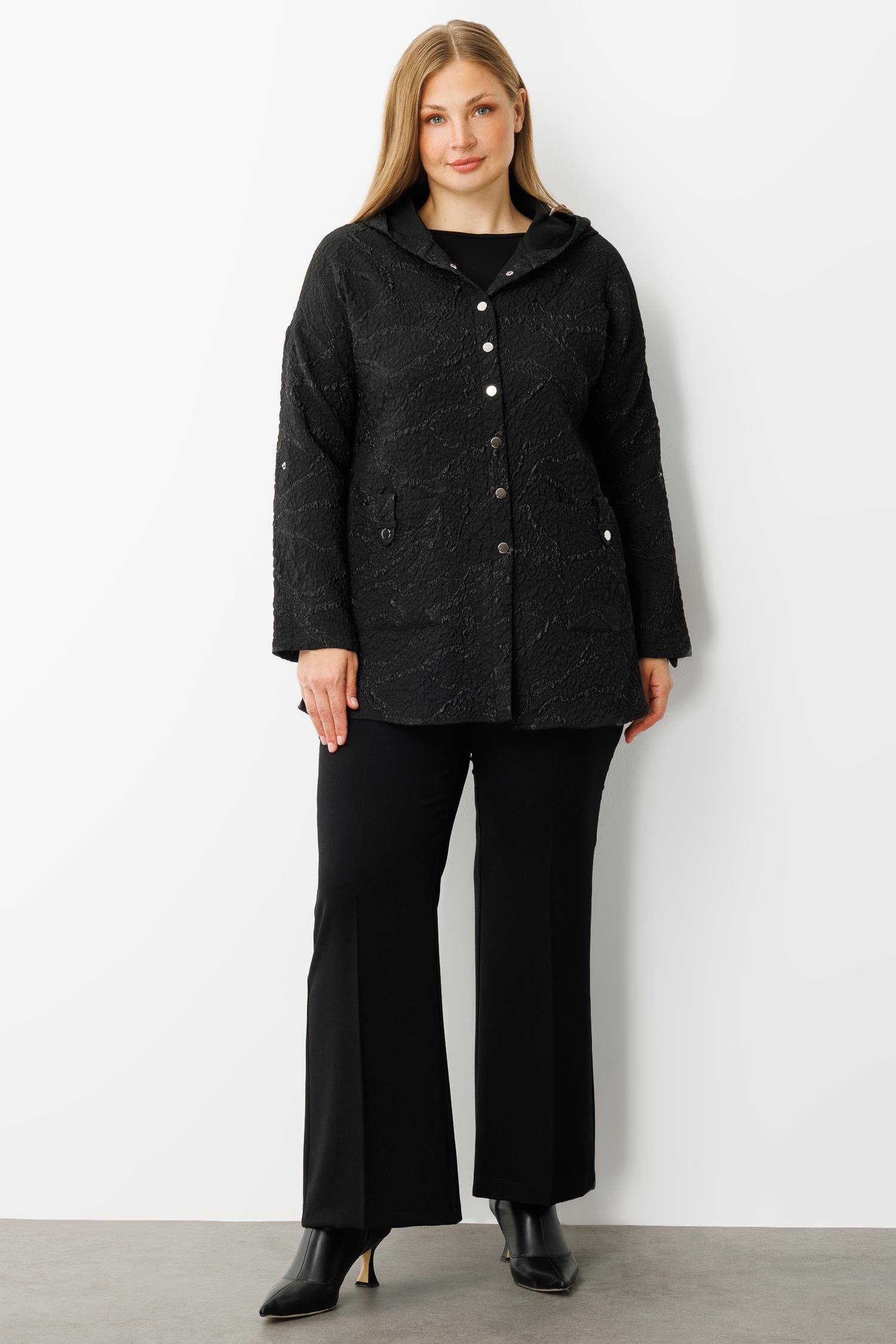 Modailgi  Kapüşonlu Jakar Tunik Siyah