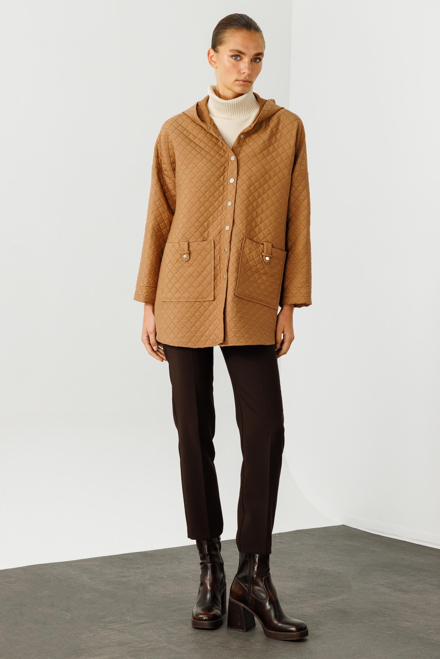 Modailgi  Kapüşonlu Kapitone Mont Camel