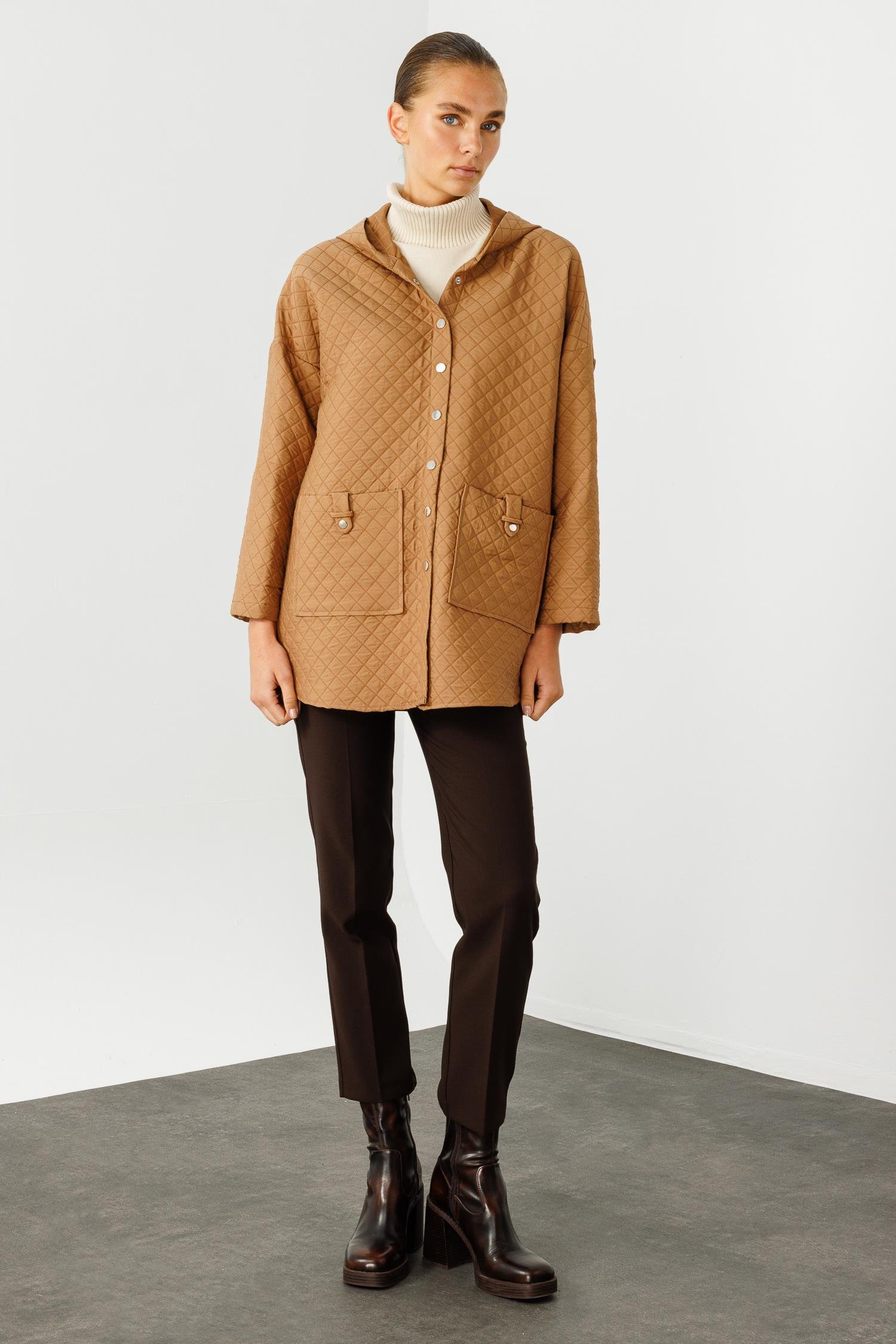 Modailgi  Kapüşonlu Kapitone Mont Camel