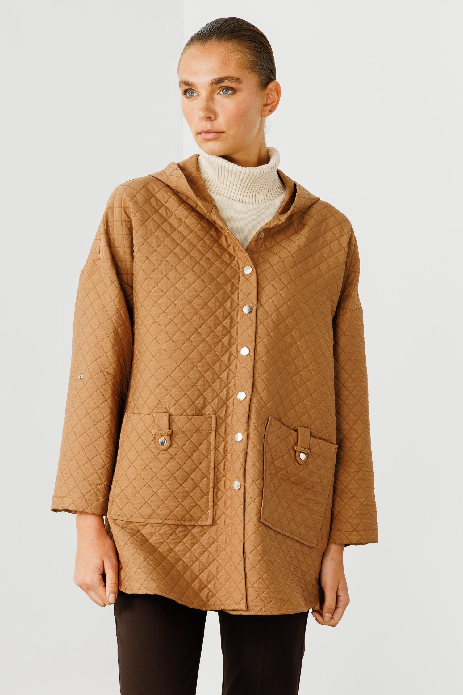 Modailgi  Kapüşonlu Kapitone Mont Camel