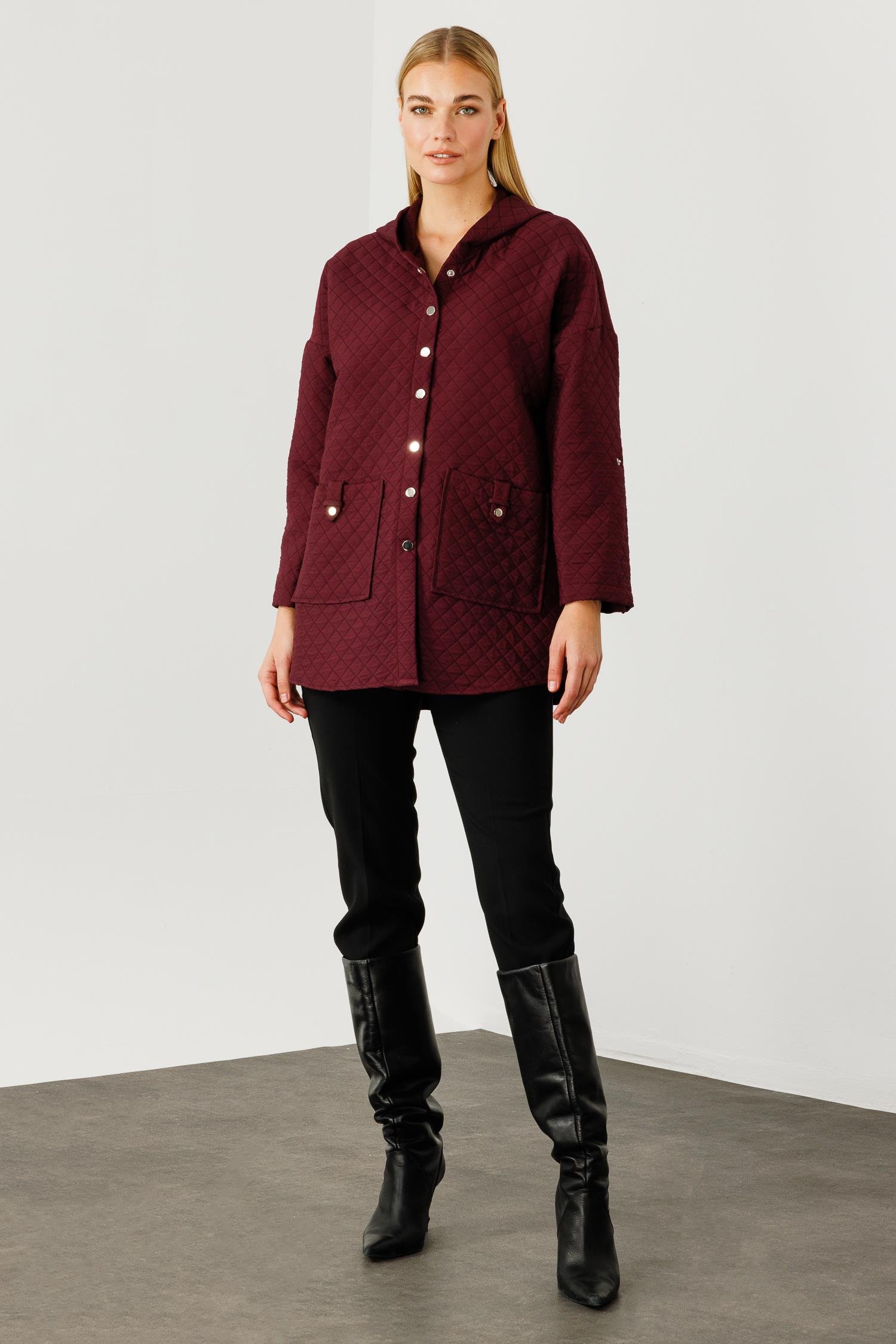 Modailgi  Kapüşonlu Kapitone Mont Mürdüm