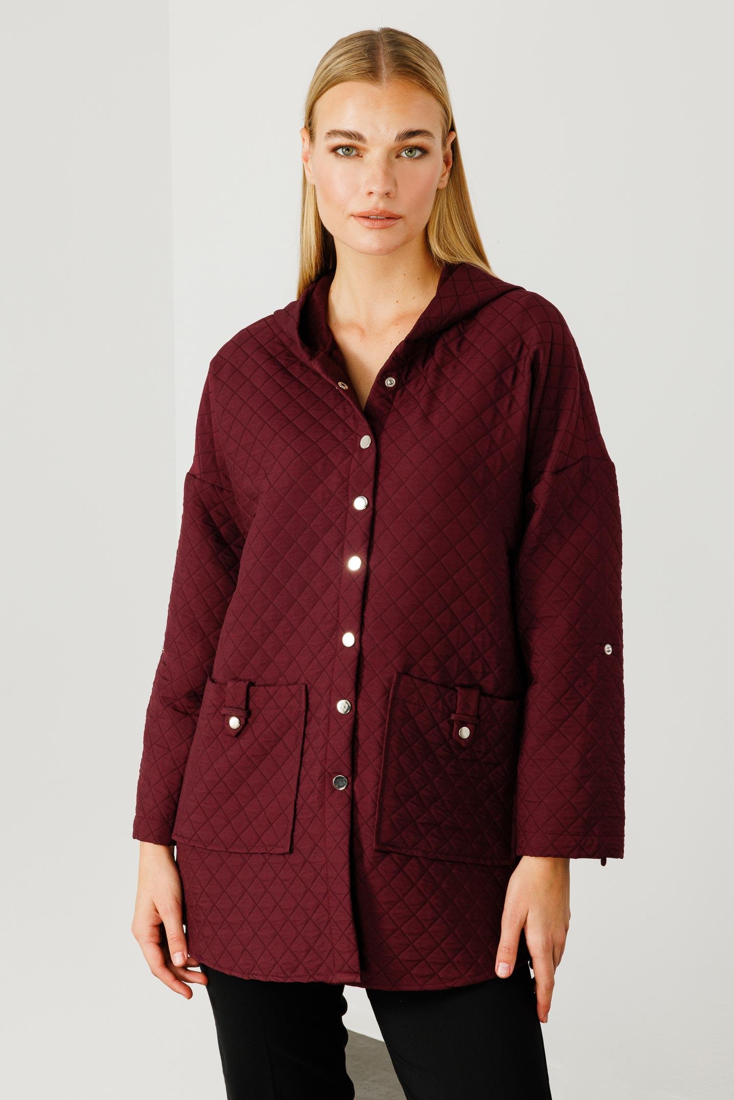 Modailgi  Kapüşonlu Kapitone Mont Mürdüm