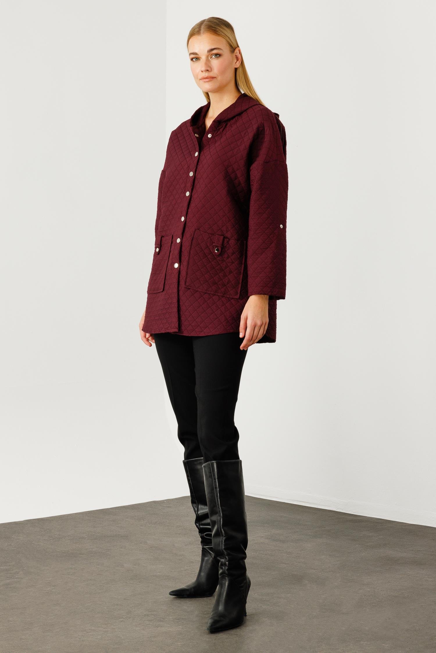 Modailgi  Kapüşonlu Kapitone Mont Mürdüm