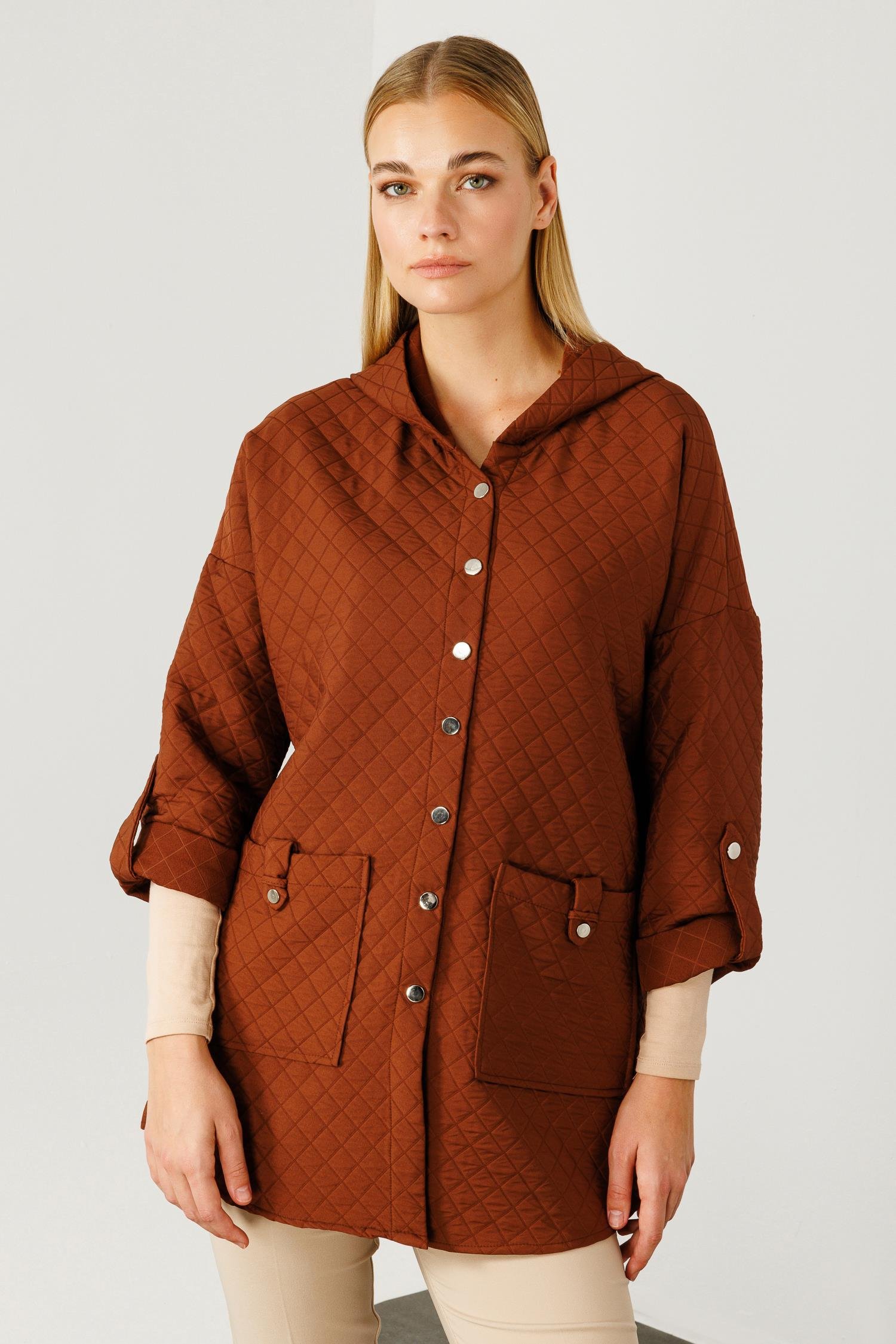 Modailgi  Kapüşonlu Kapitone Mont Taba