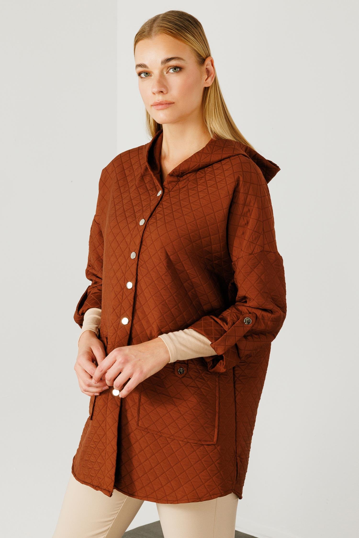 Modailgi  Kapüşonlu Kapitone Mont Taba