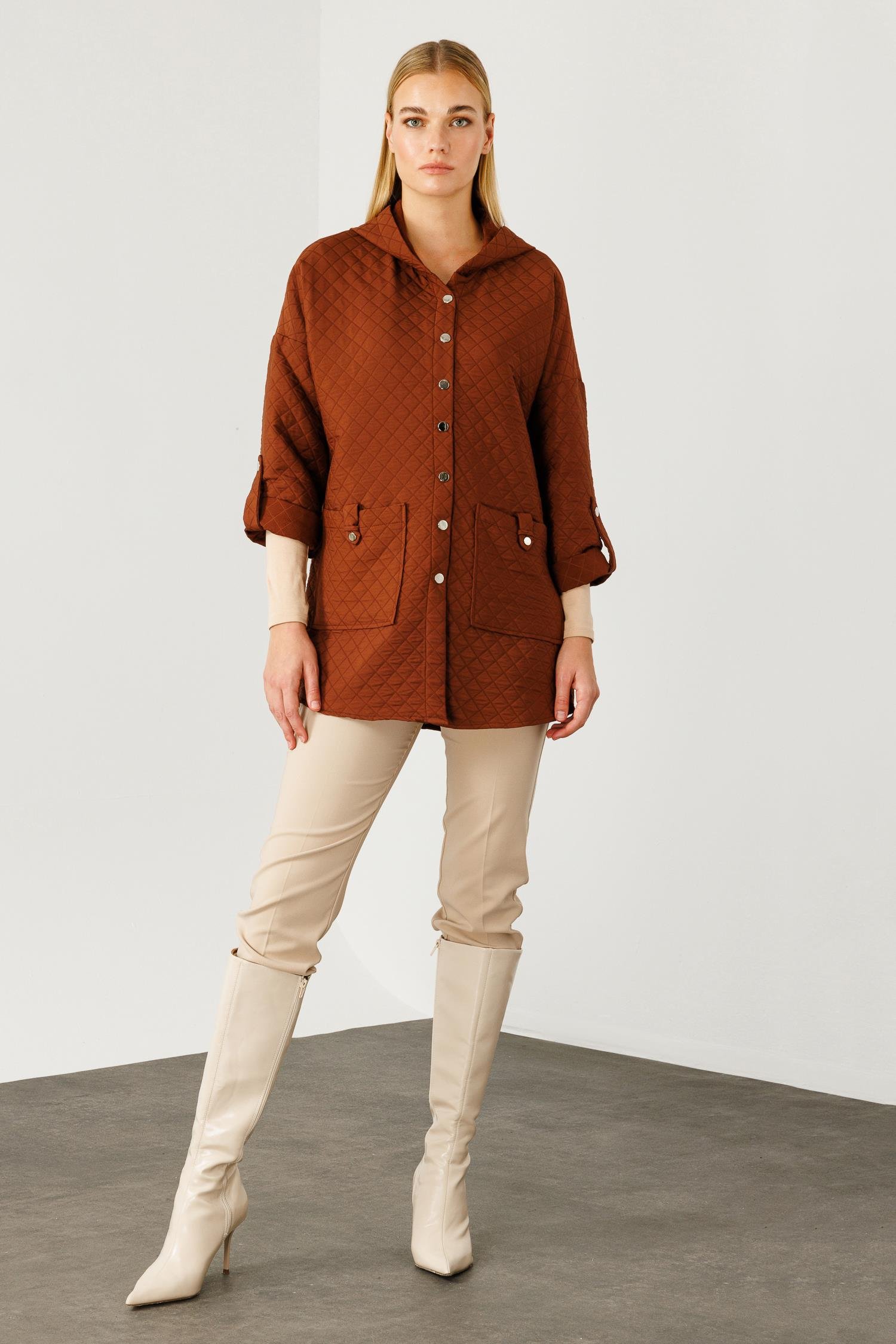 Modailgi  Kapüşonlu Kapitone Mont Taba