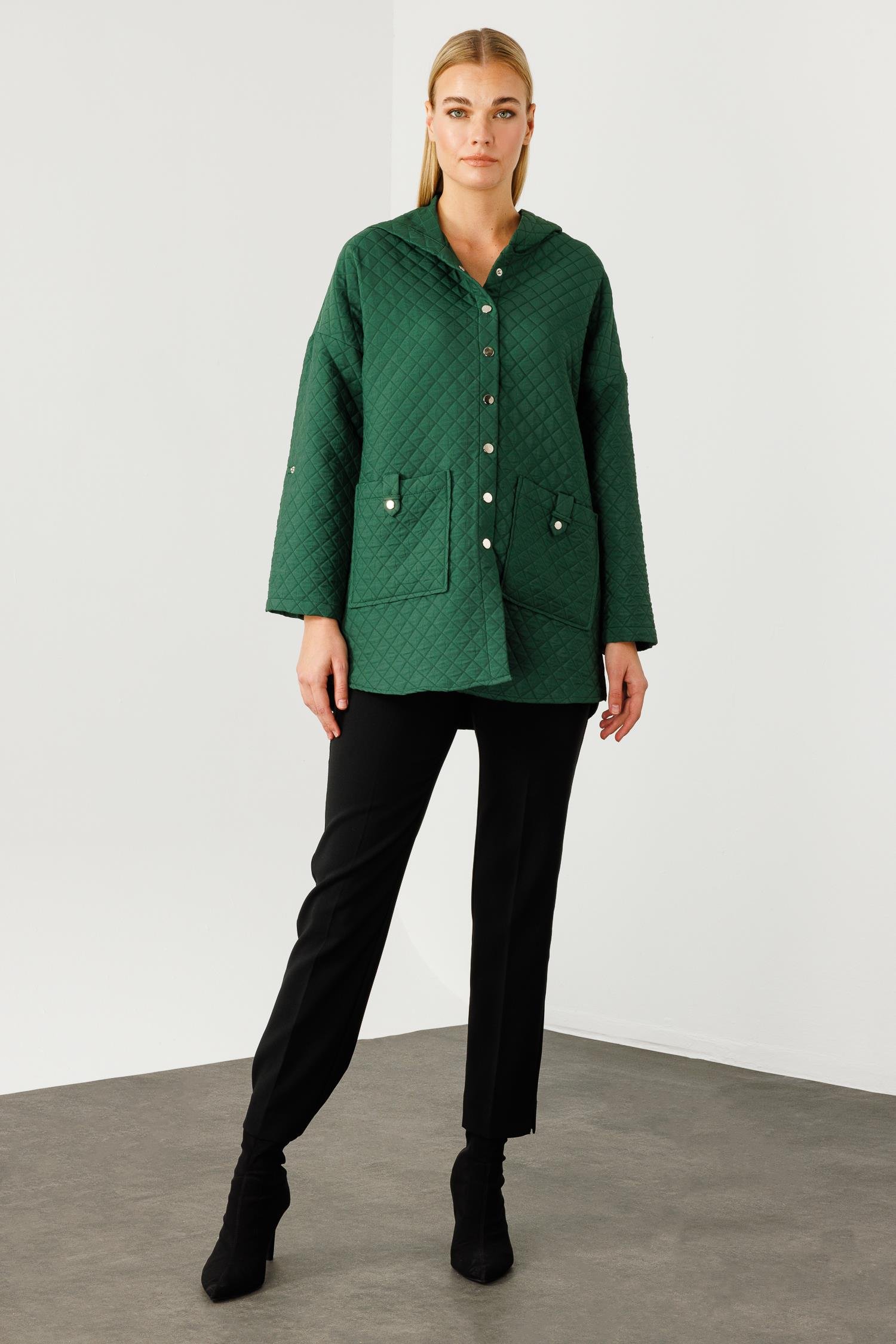 Modailgi  Kapüşonlu Kapitone Mont Yeşil