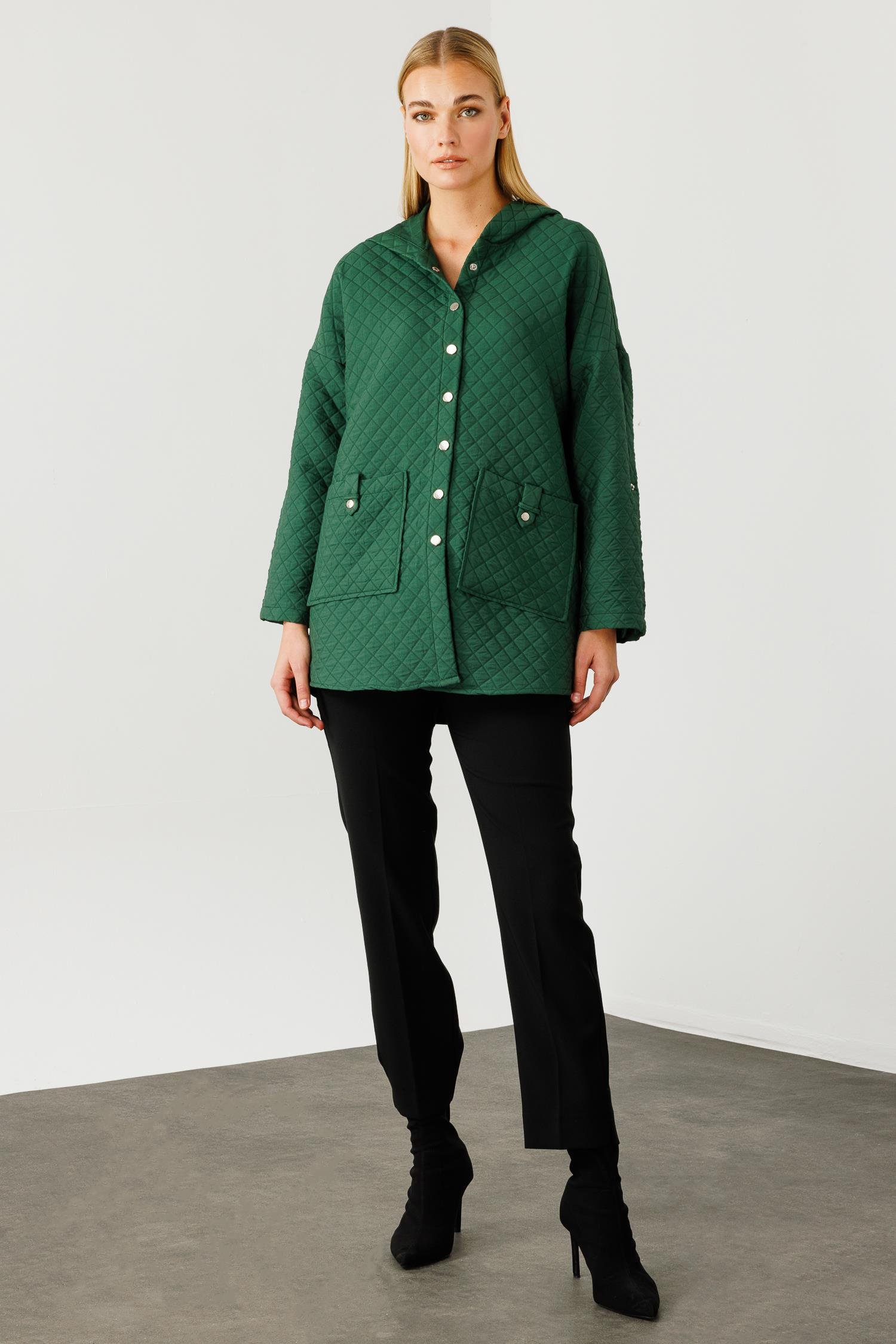 Modailgi  Kapüşonlu Kapitone Mont Yeşil