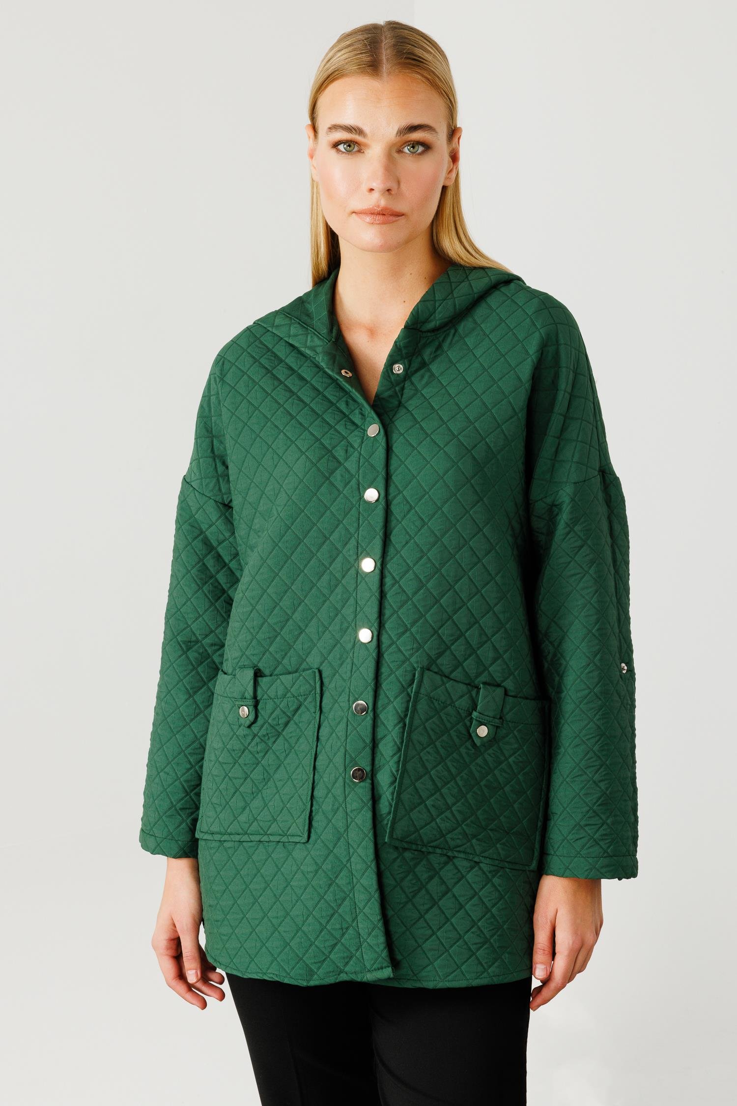 Modailgi  Kapüşonlu Kapitone Mont Yeşil