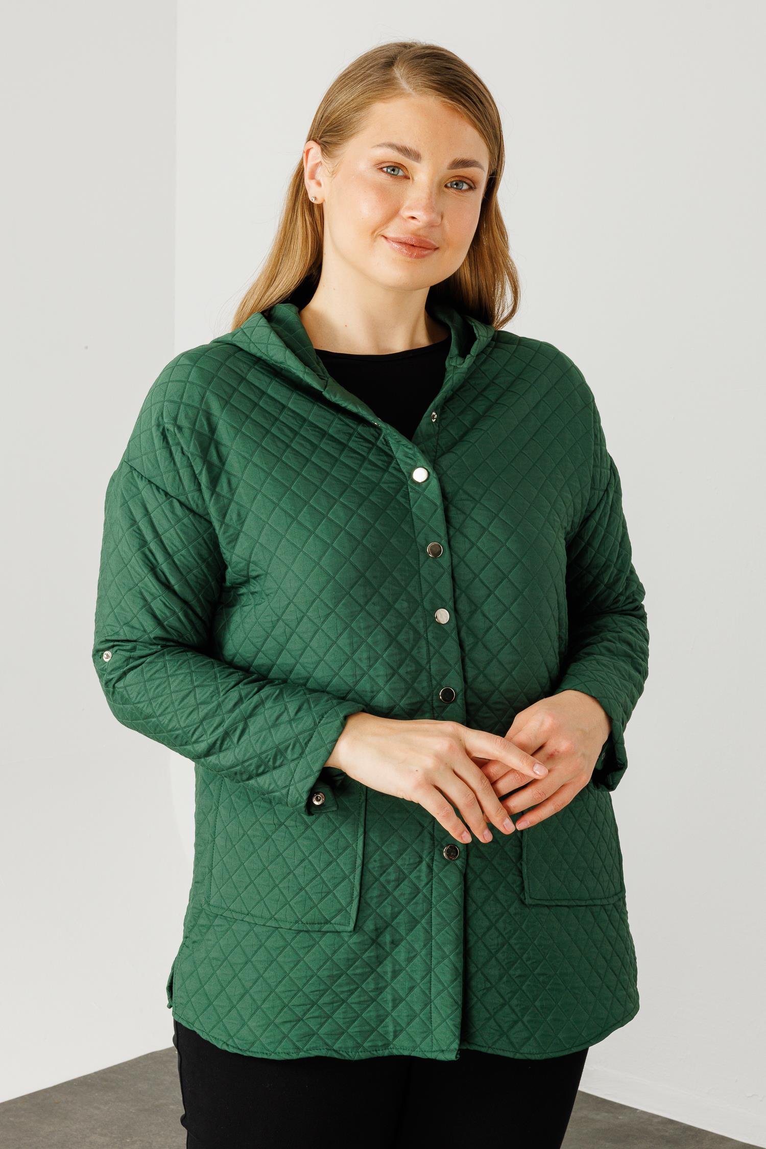 Modailgi  Kapüşonlu Kapitone Mont Yeşil