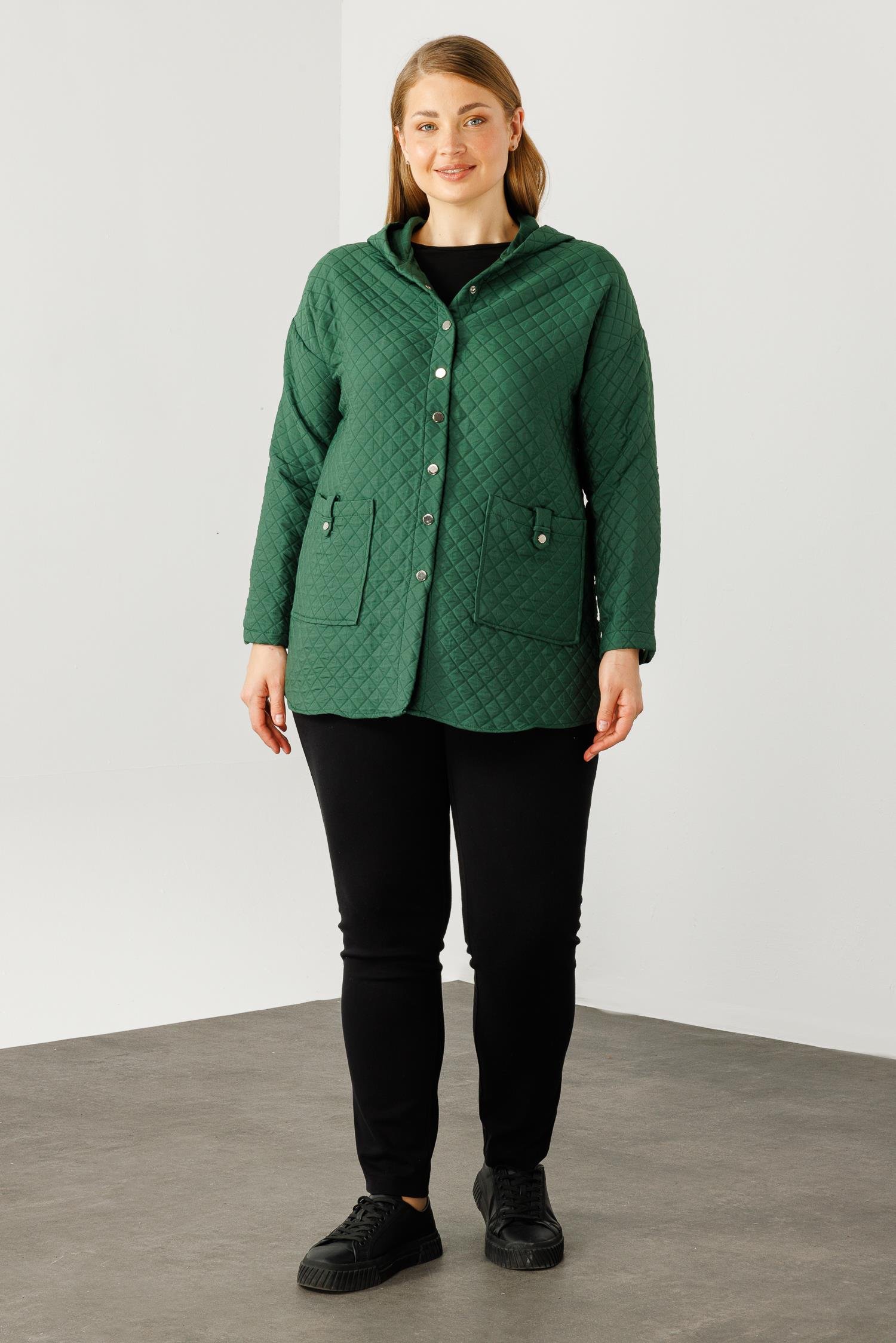 Modailgi  Kapüşonlu Kapitone Mont Yeşil