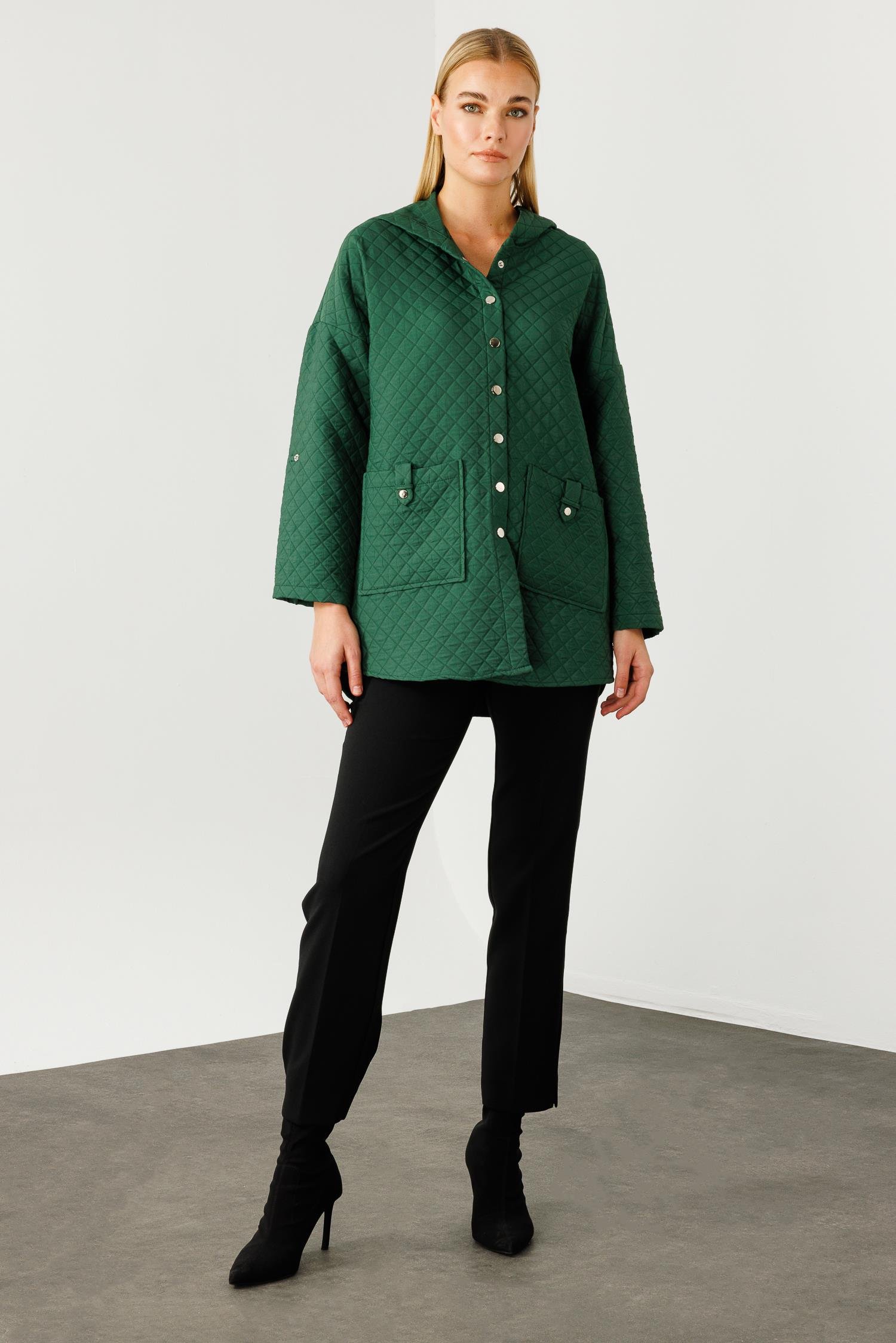 Modailgi  Kapüşonlu Kapitone Mont Yeşil