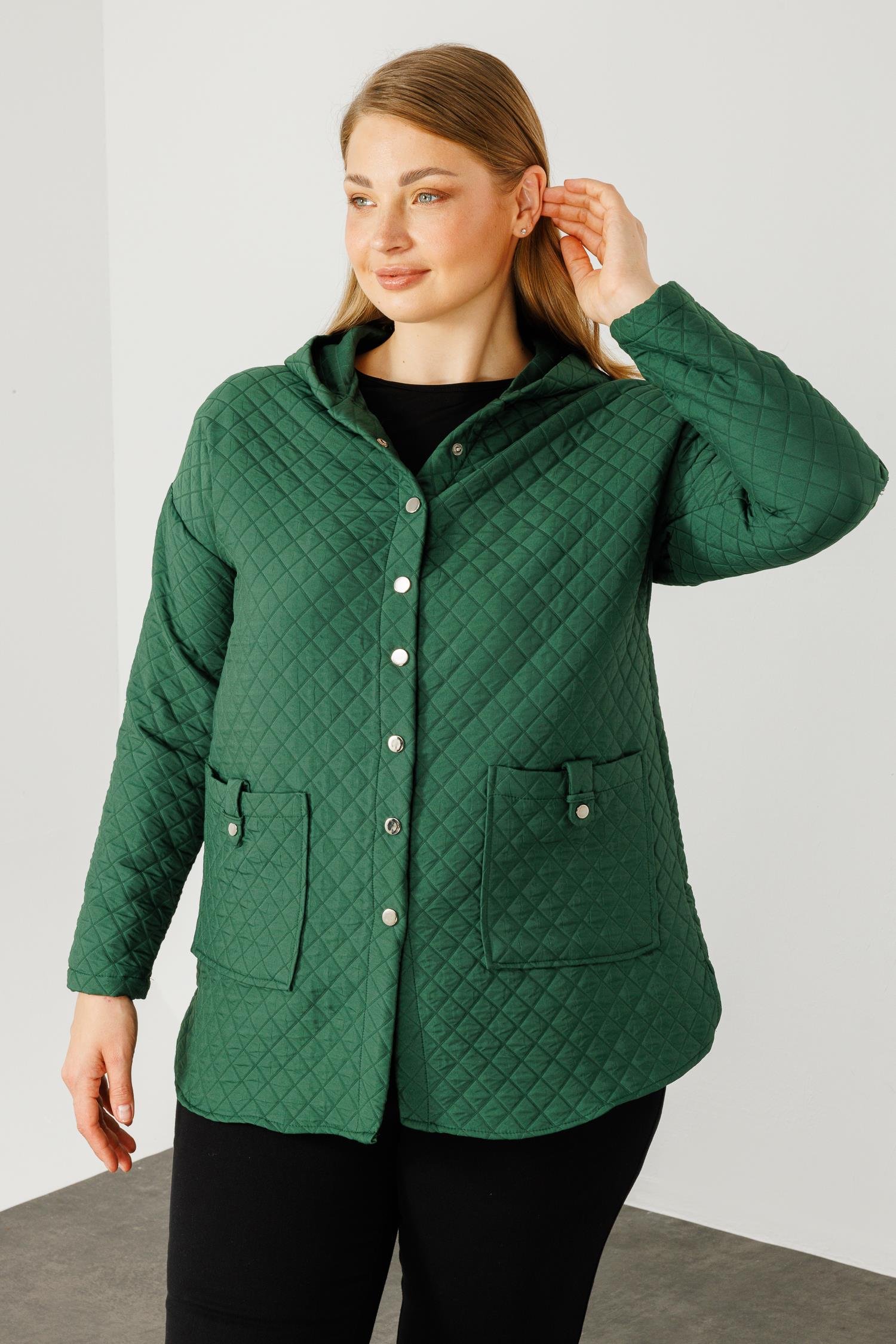 Modailgi  Kapüşonlu Kapitone Mont Yeşil