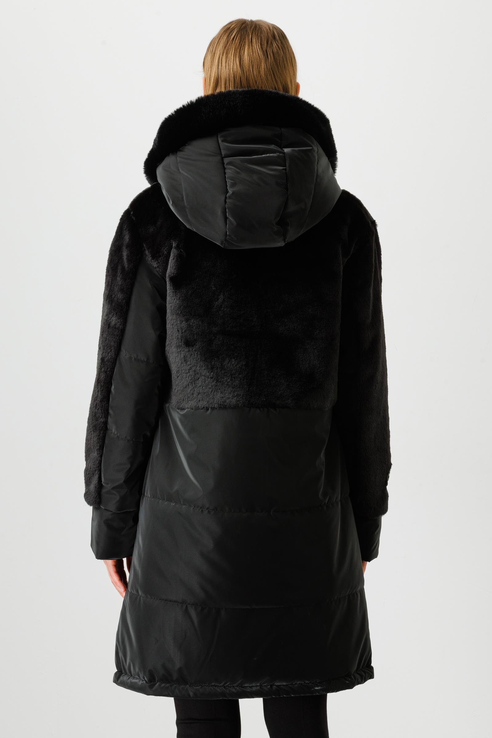 Modailgi  Kapüşonlu Kürk Detaylı Kaban Siyah