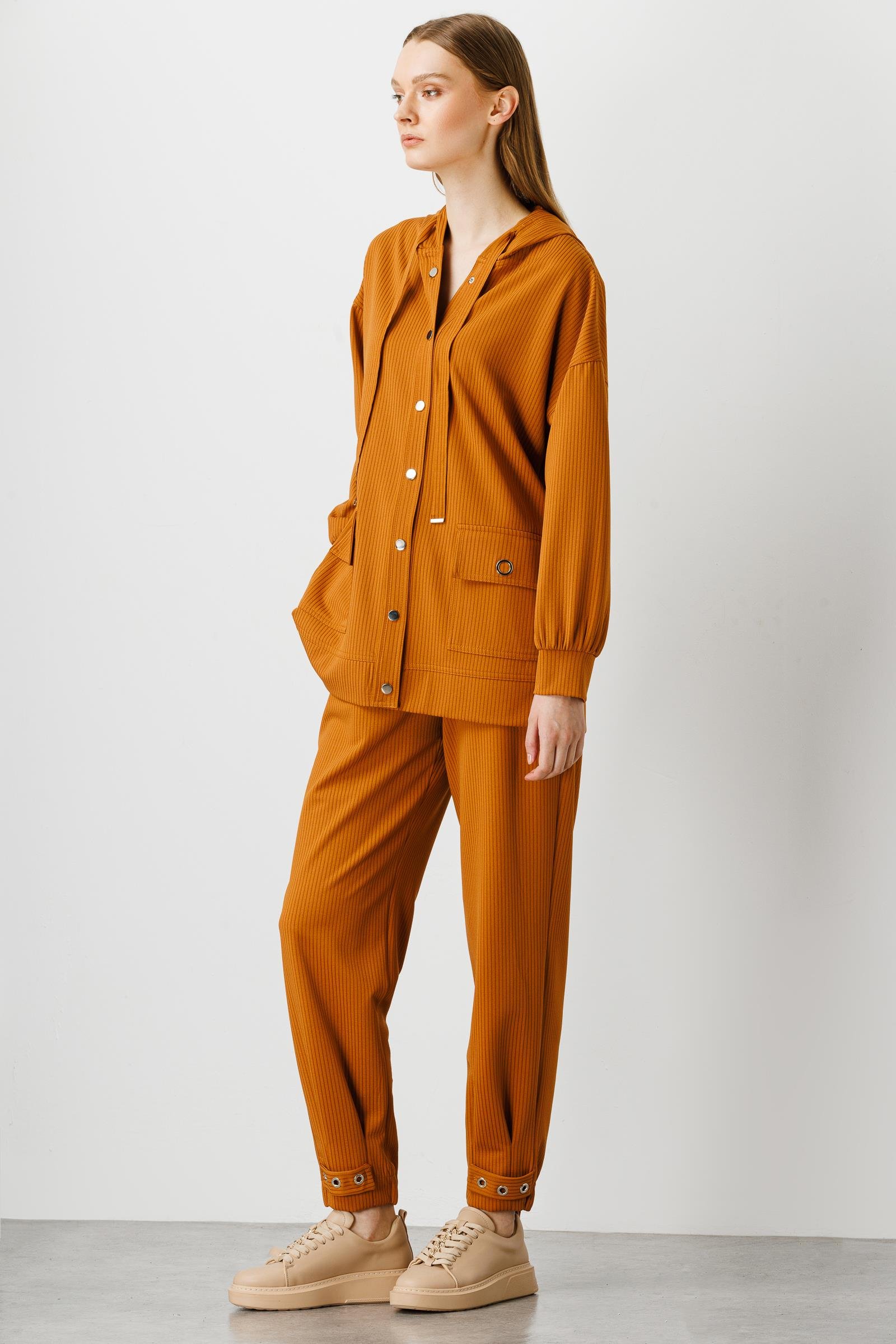 Modailgi  Kapüşonlu Örme Tunik Tarçın