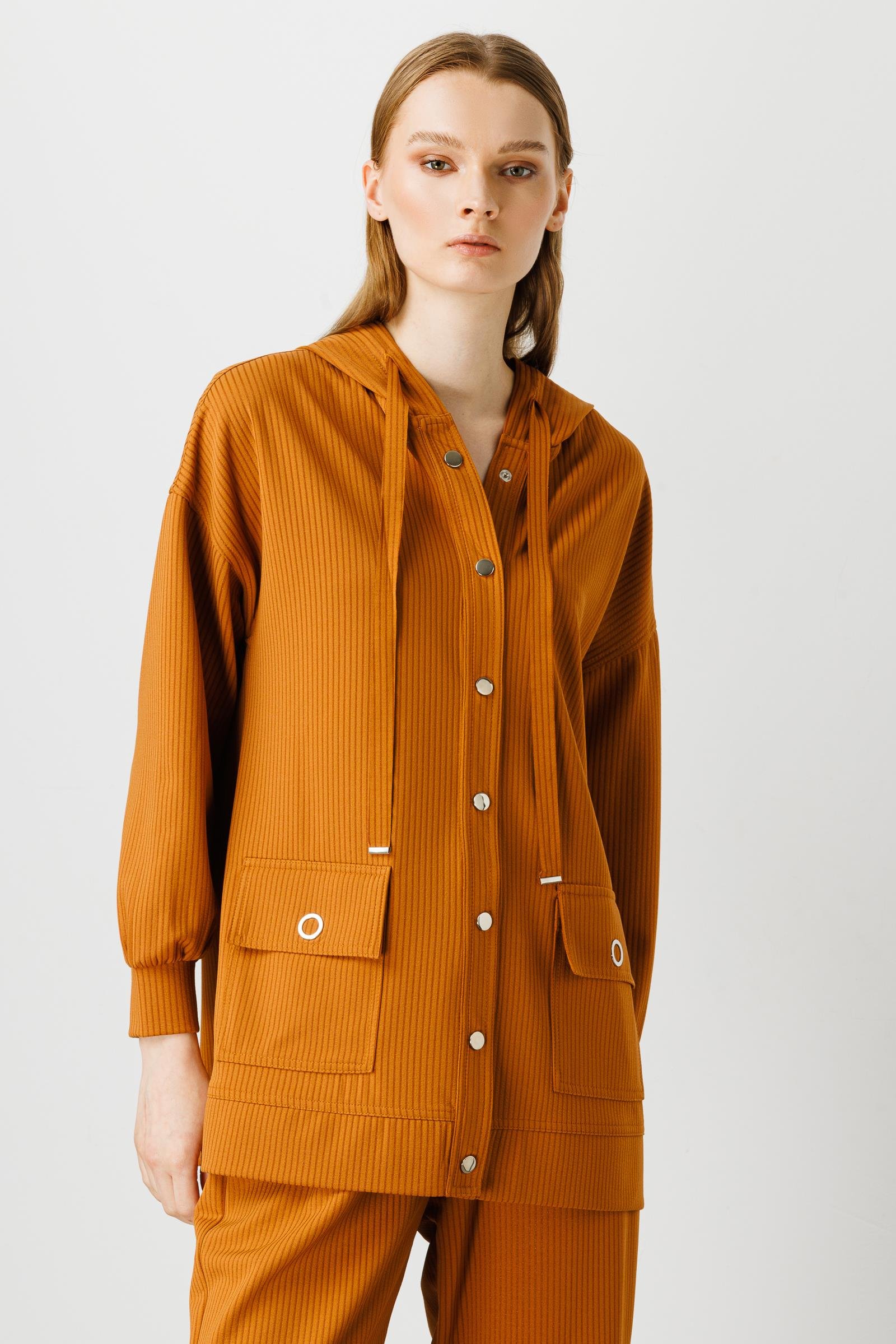 Modailgi  Kapüşonlu Örme Tunik Tarçın