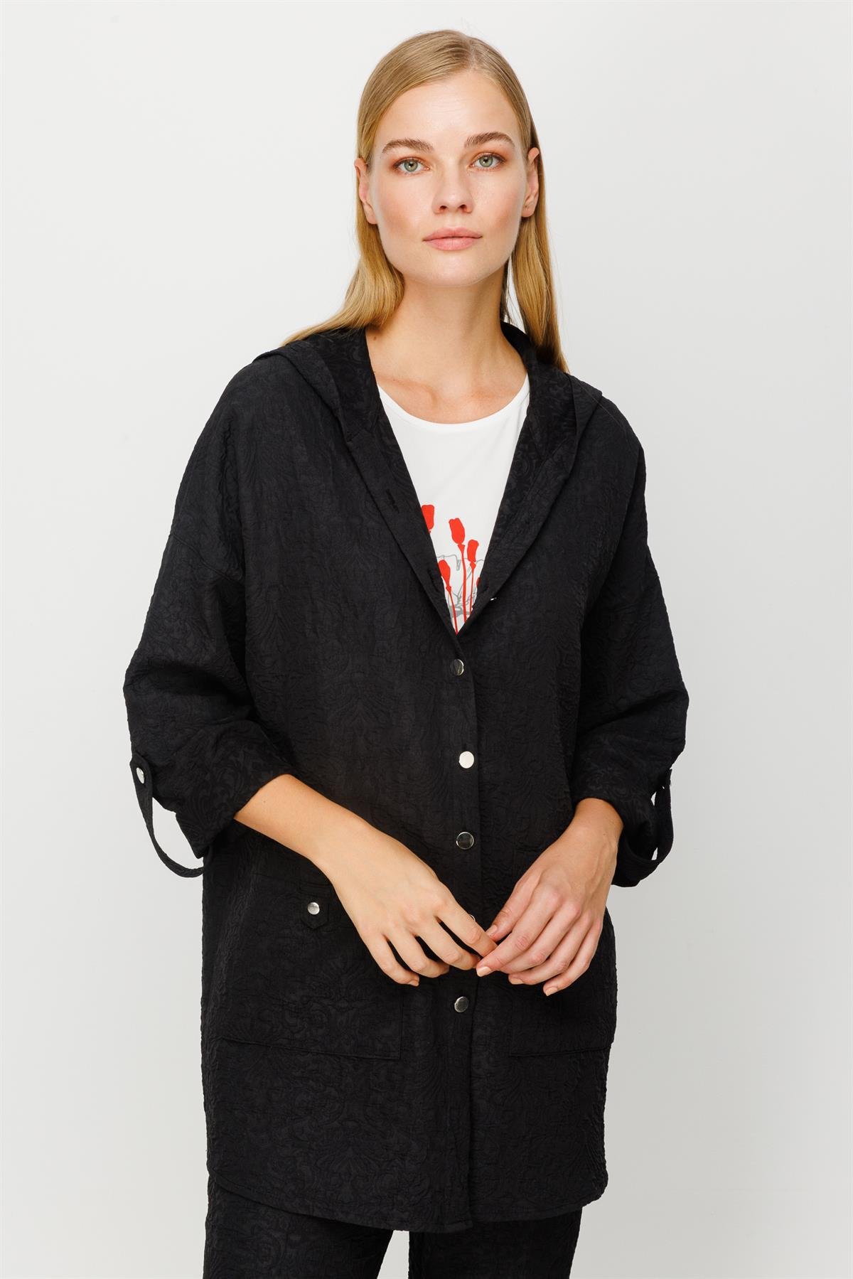 Modailgi  Kapüşonlu Oversize Tunik Siyah