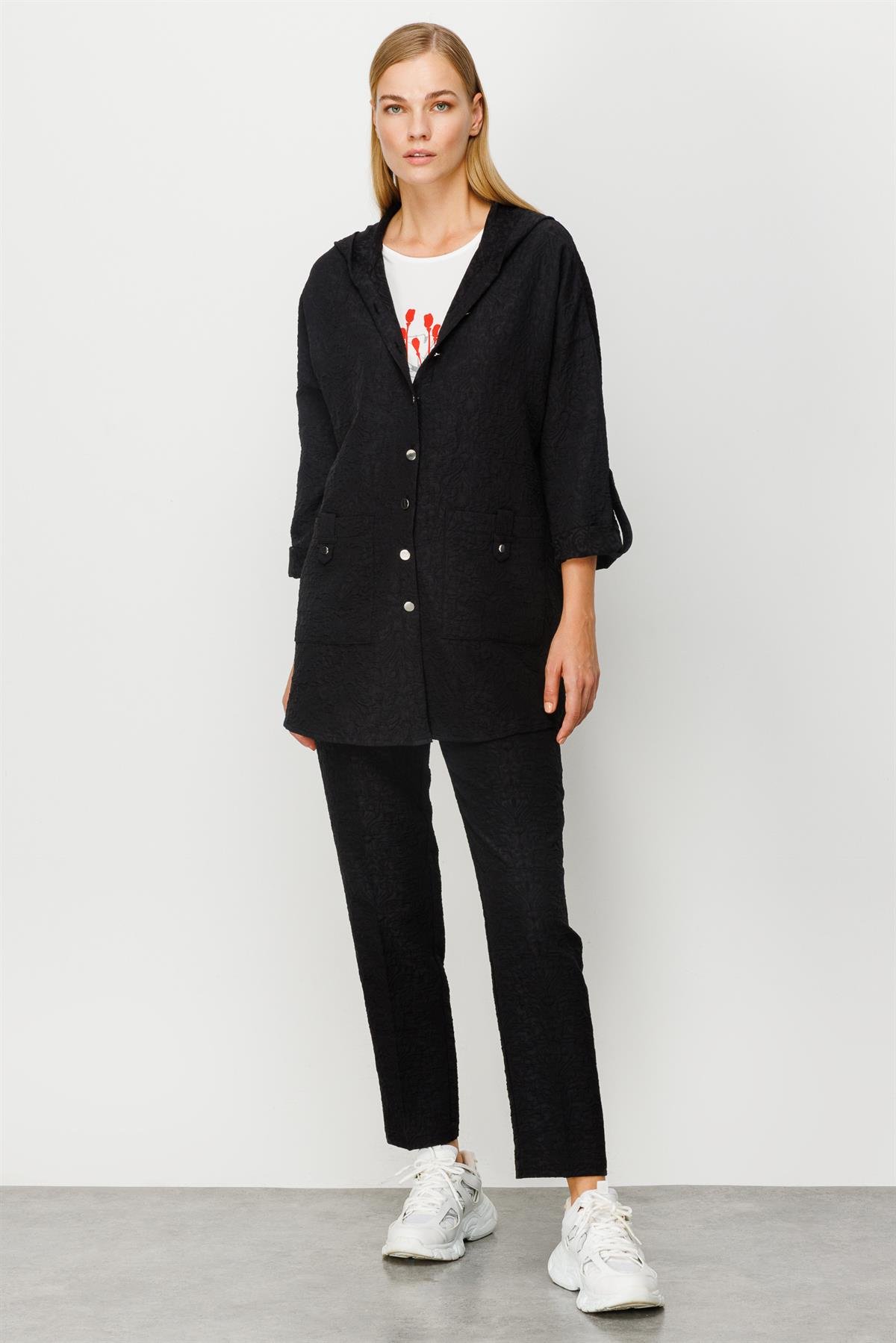 Modailgi  Kapüşonlu Oversize Tunik Siyah