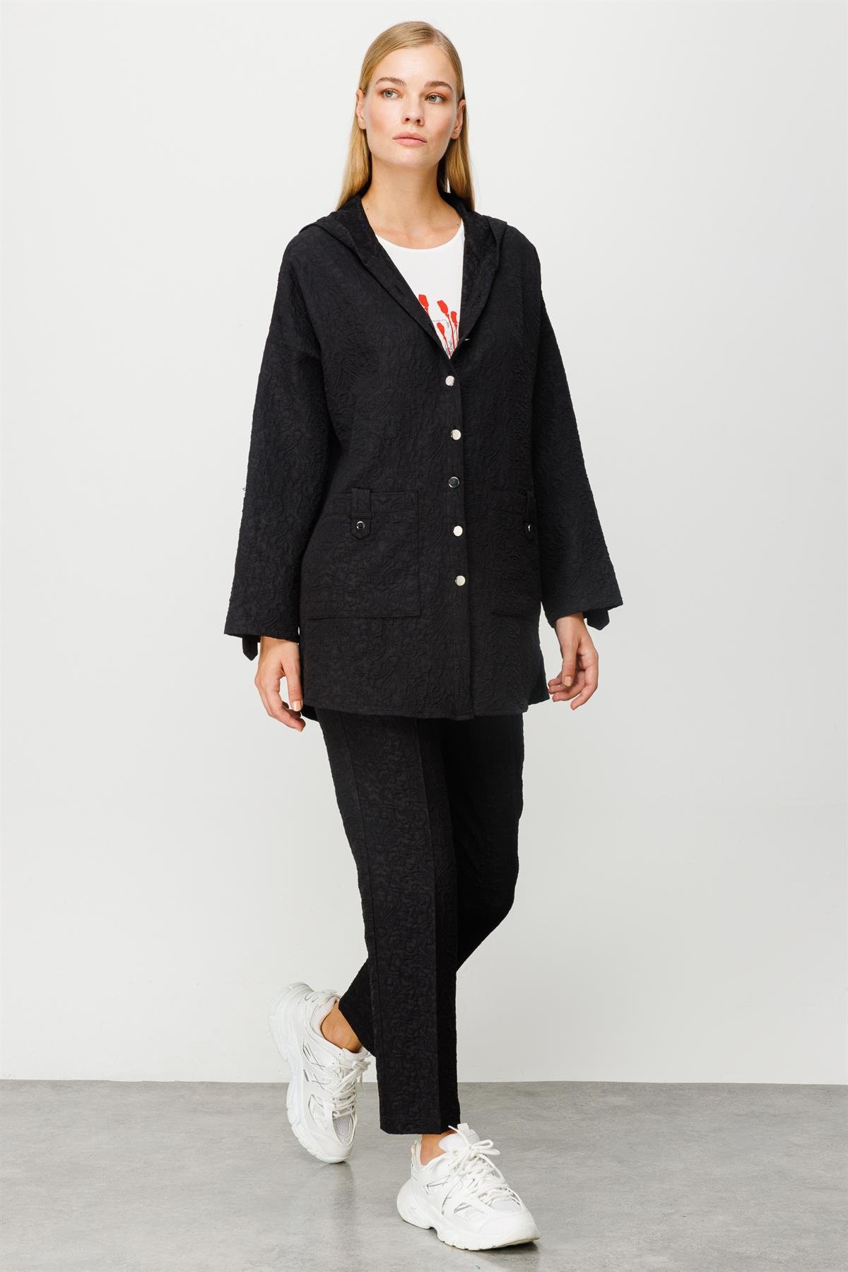 Modailgi  Kapüşonlu Oversize Tunik Siyah