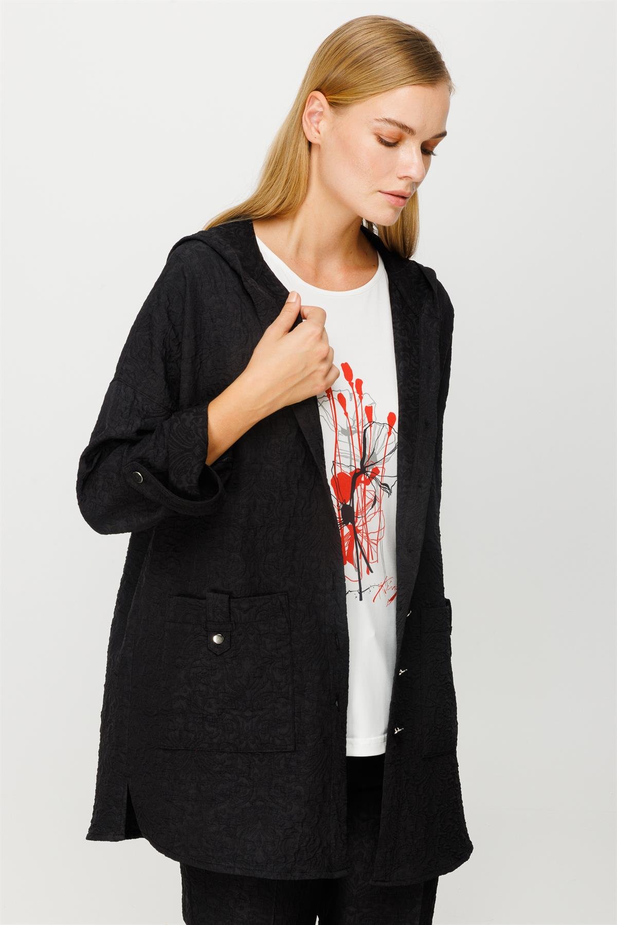 Modailgi  Kapüşonlu Oversize Tunik Siyah