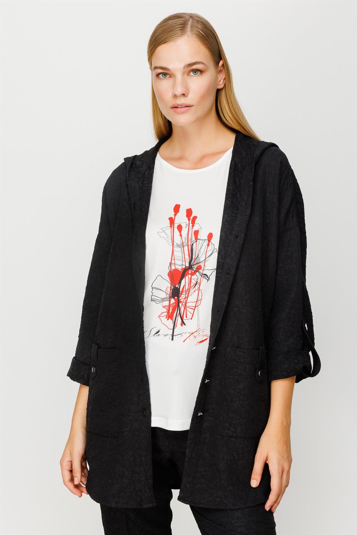 Modailgi  Kapüşonlu Oversize Tunik Siyah