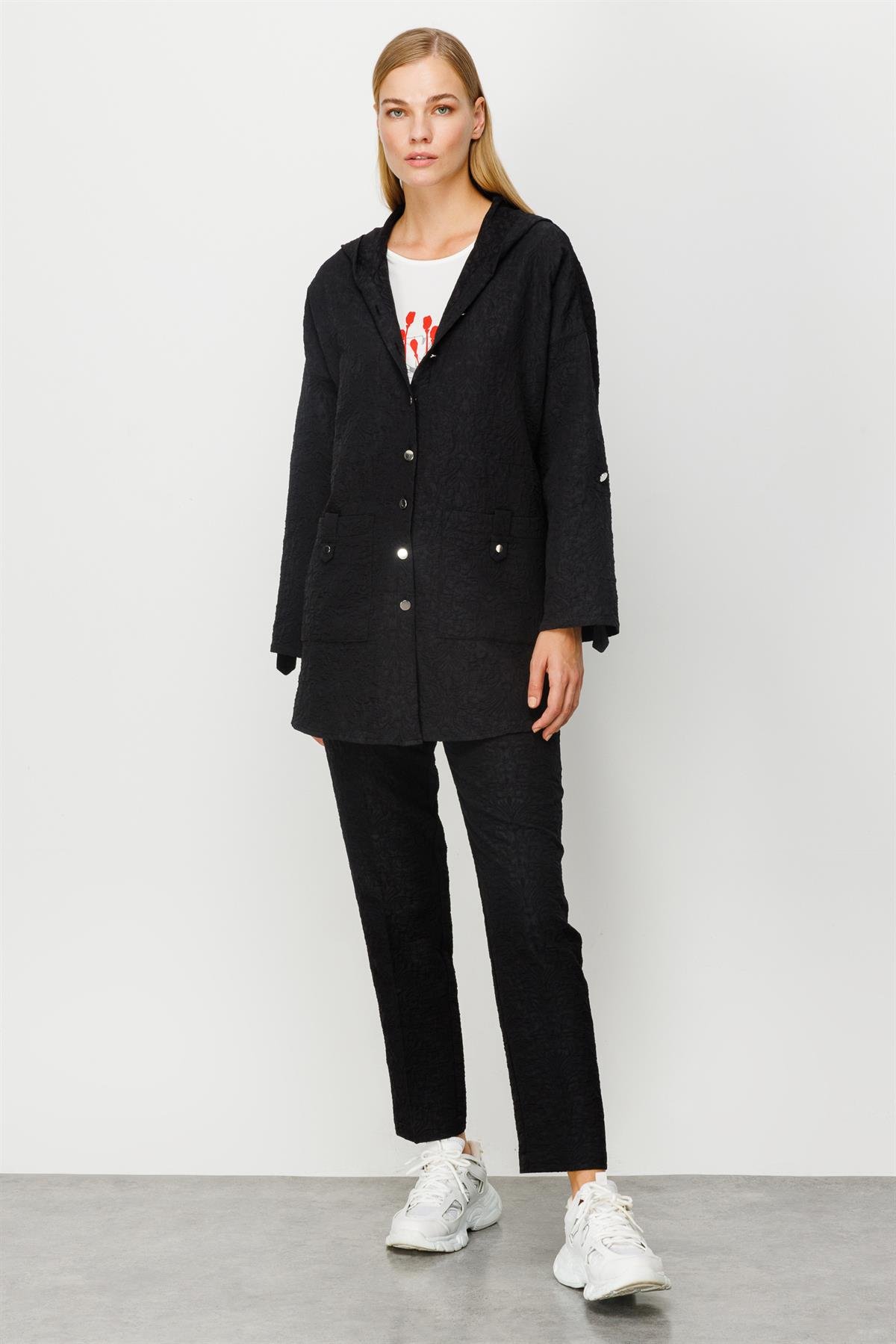 Modailgi  Kapüşonlu Oversize Tunik Siyah