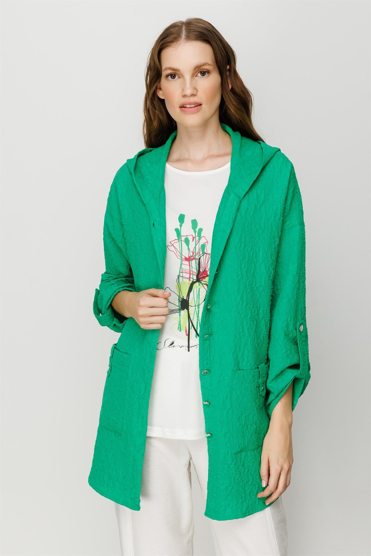 Modailgi  Kapüşonlu Oversize Tunik Yeşil