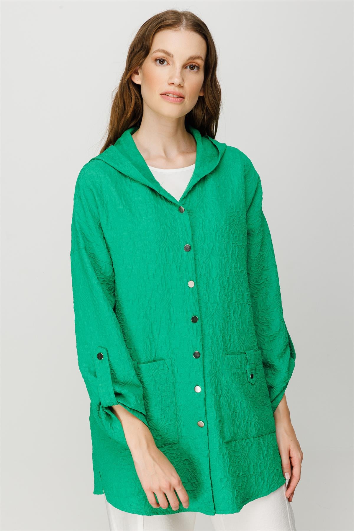 Modailgi  Kapüşonlu Oversize Tunik Yeşil