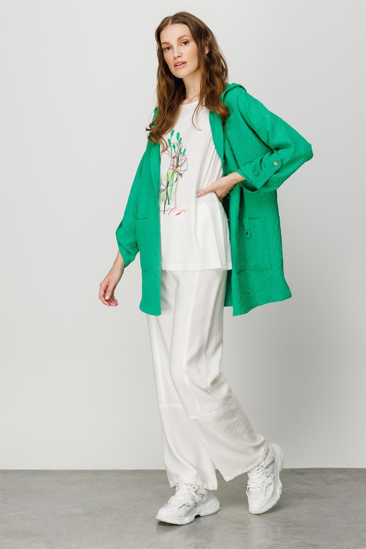 Modailgi  Kapüşonlu Oversize Tunik Yeşil