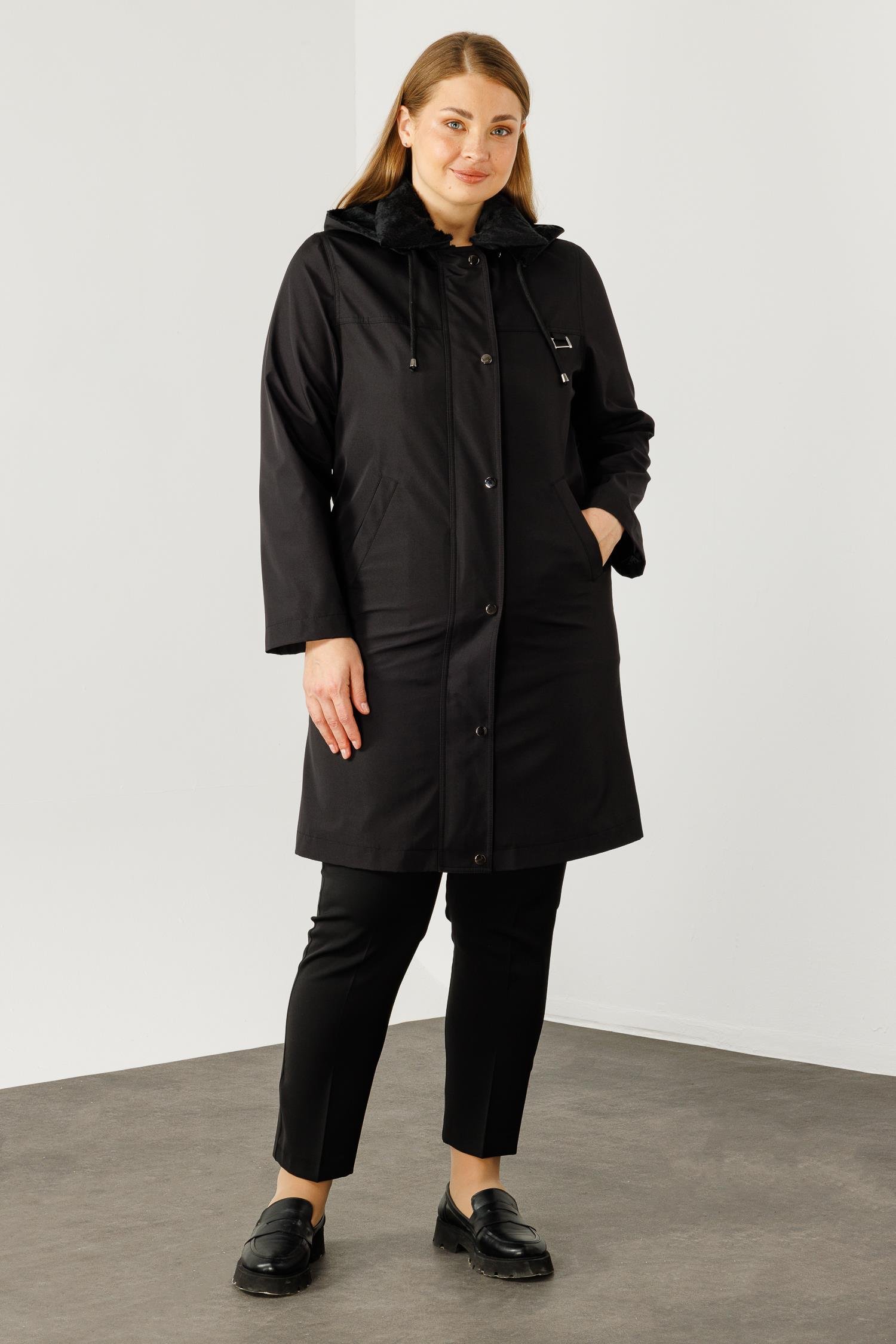 Modailgi  KAPÜŞONLU UZUN KABAN Siyah