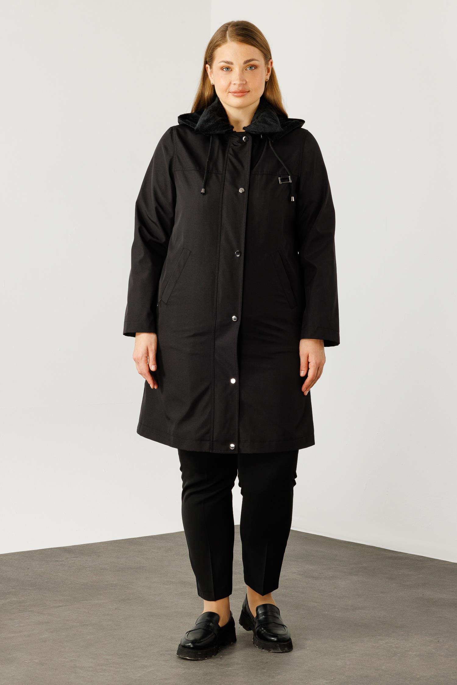 Modailgi  KAPÜŞONLU UZUN KABAN Siyah